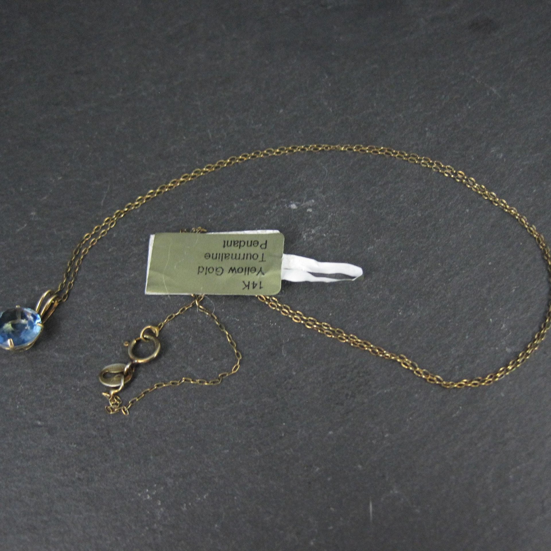 14K Blue Tourmaline Solitaire Pendant Necklace 2003 Vintage
