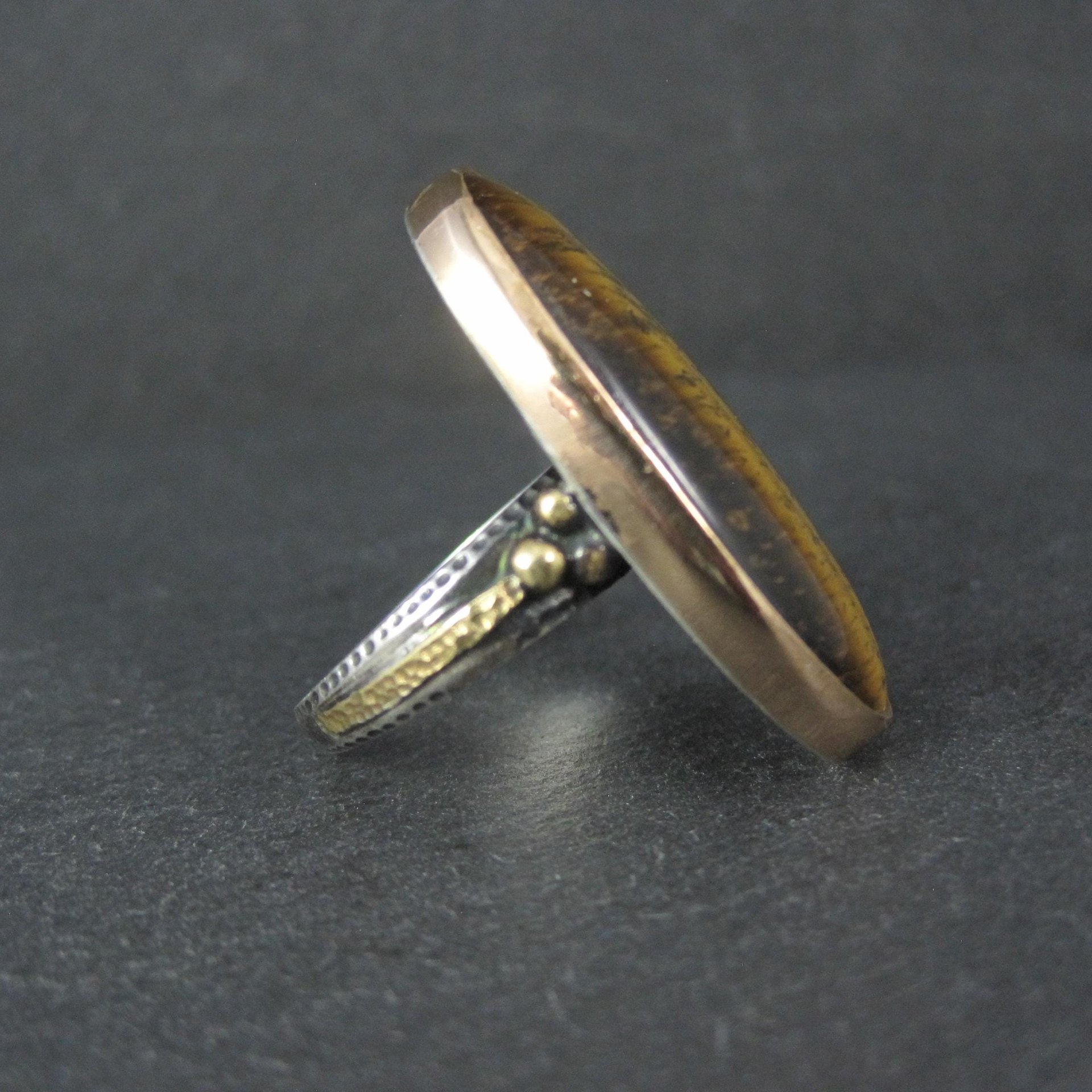 Large Oval Tigers Eye Ring Size 8 Sterling Silver