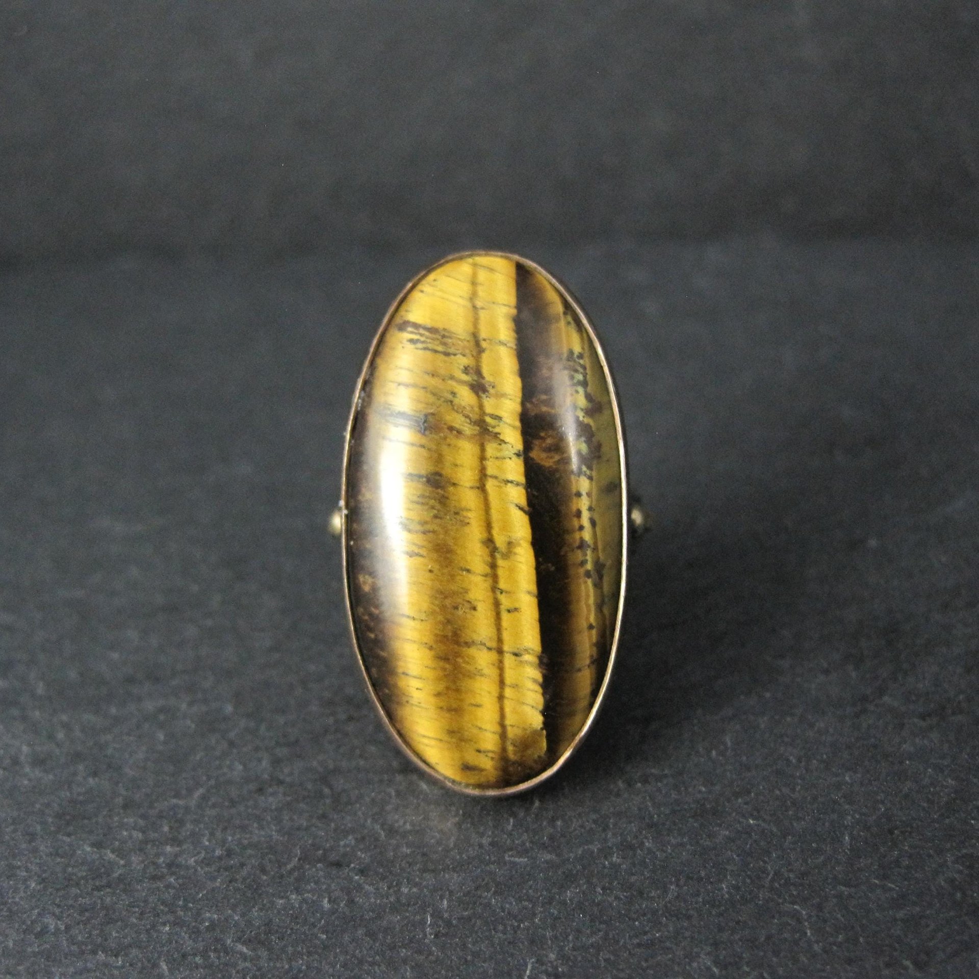 Large Oval Tigers Eye Ring Size 8 Sterling Silver
