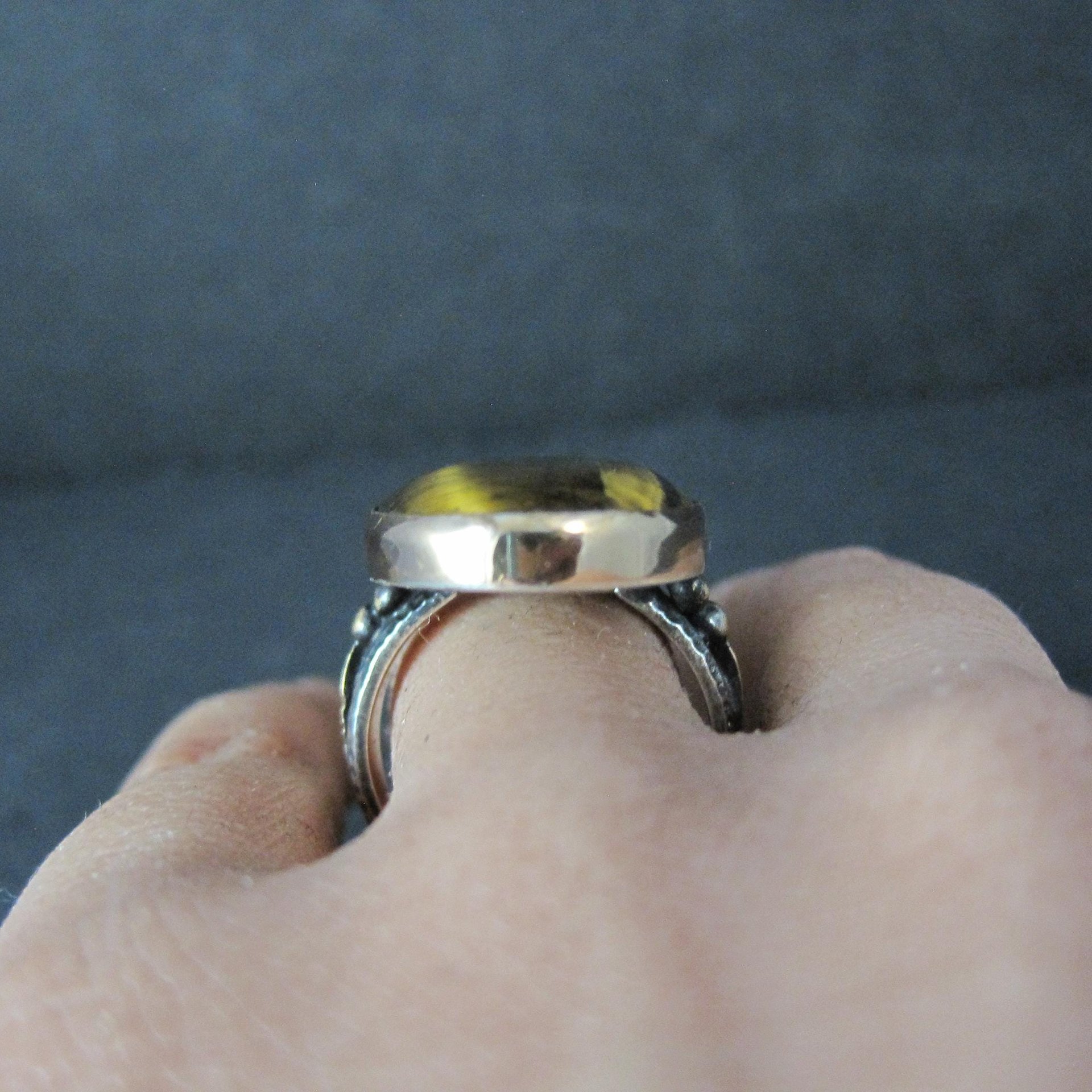 Large Oval Tigers Eye Ring Size 8 Sterling Silver