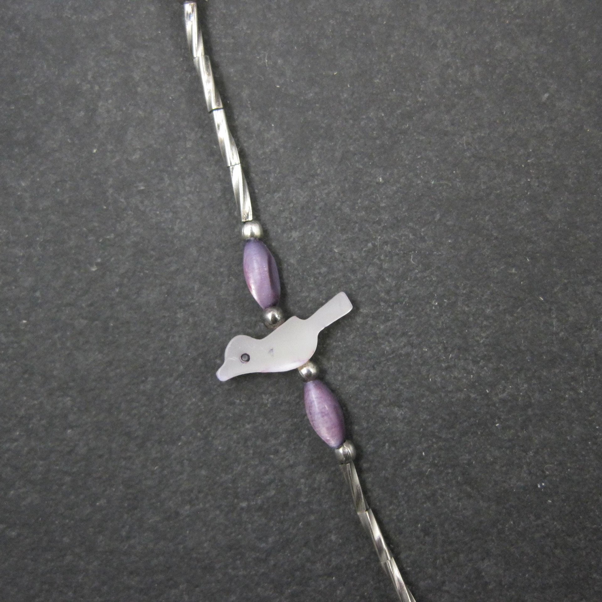 Estate Southwestern Sterling Bird Fetish Liquid Silver Necklace 30 Inches