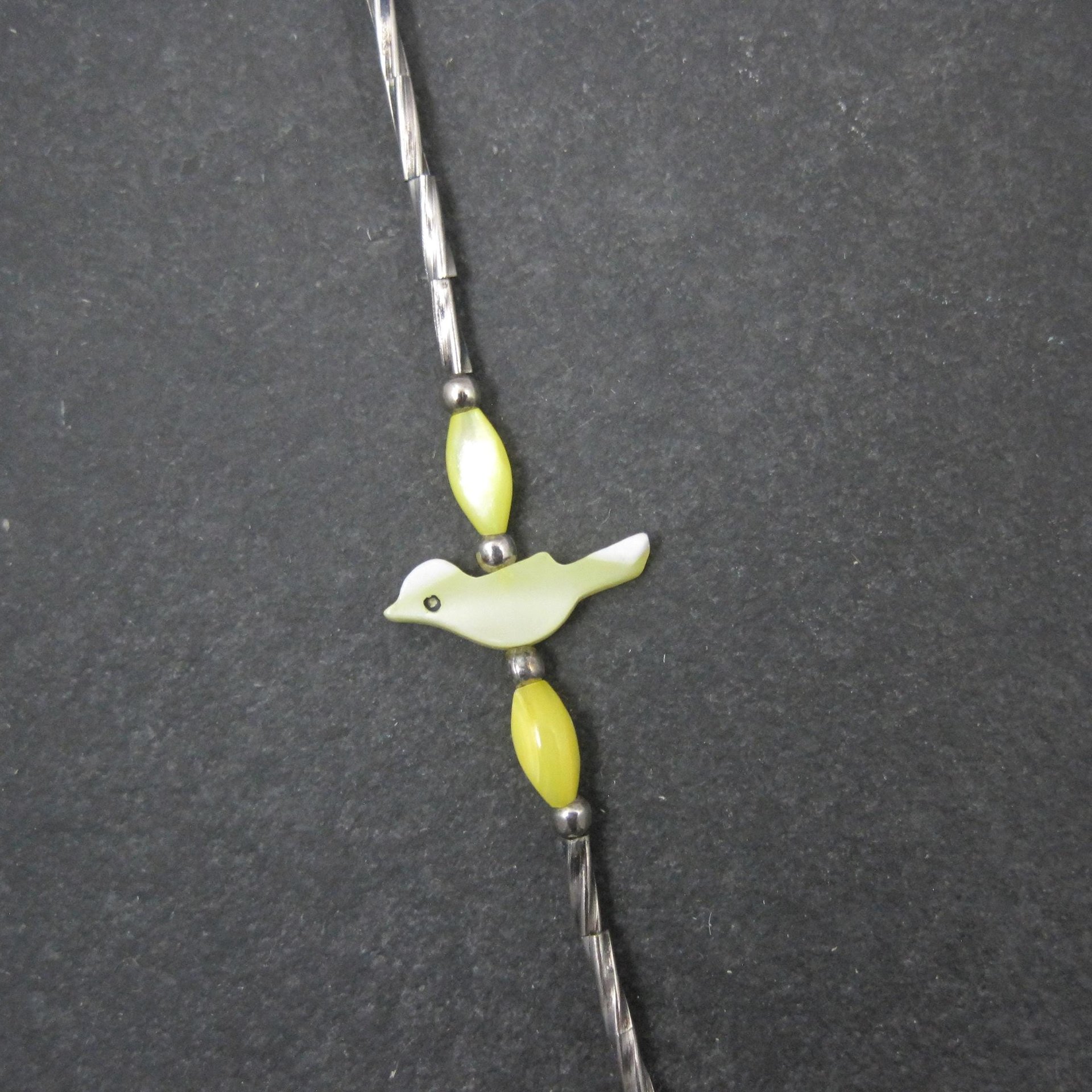 Estate Southwestern Sterling Bird Fetish Liquid Silver Necklace 30 Inches