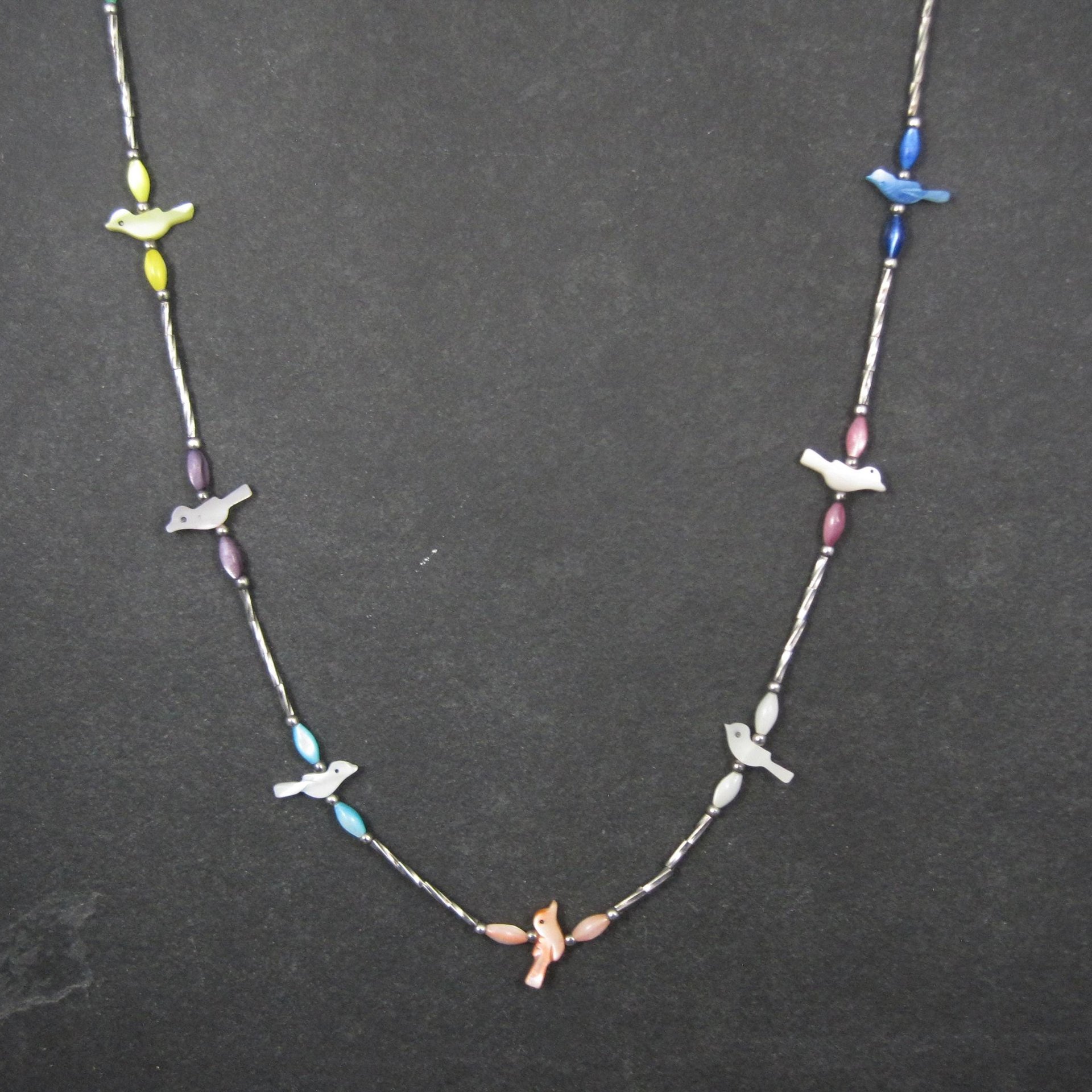 Estate Southwestern Sterling Bird Fetish Liquid Silver Necklace 30 Inches