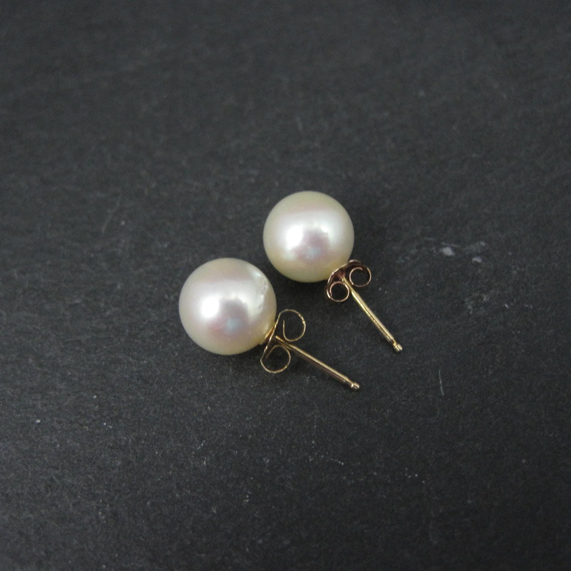 14K 8mm Cultured Akoya Pearl Stud Earrings New Old Stock