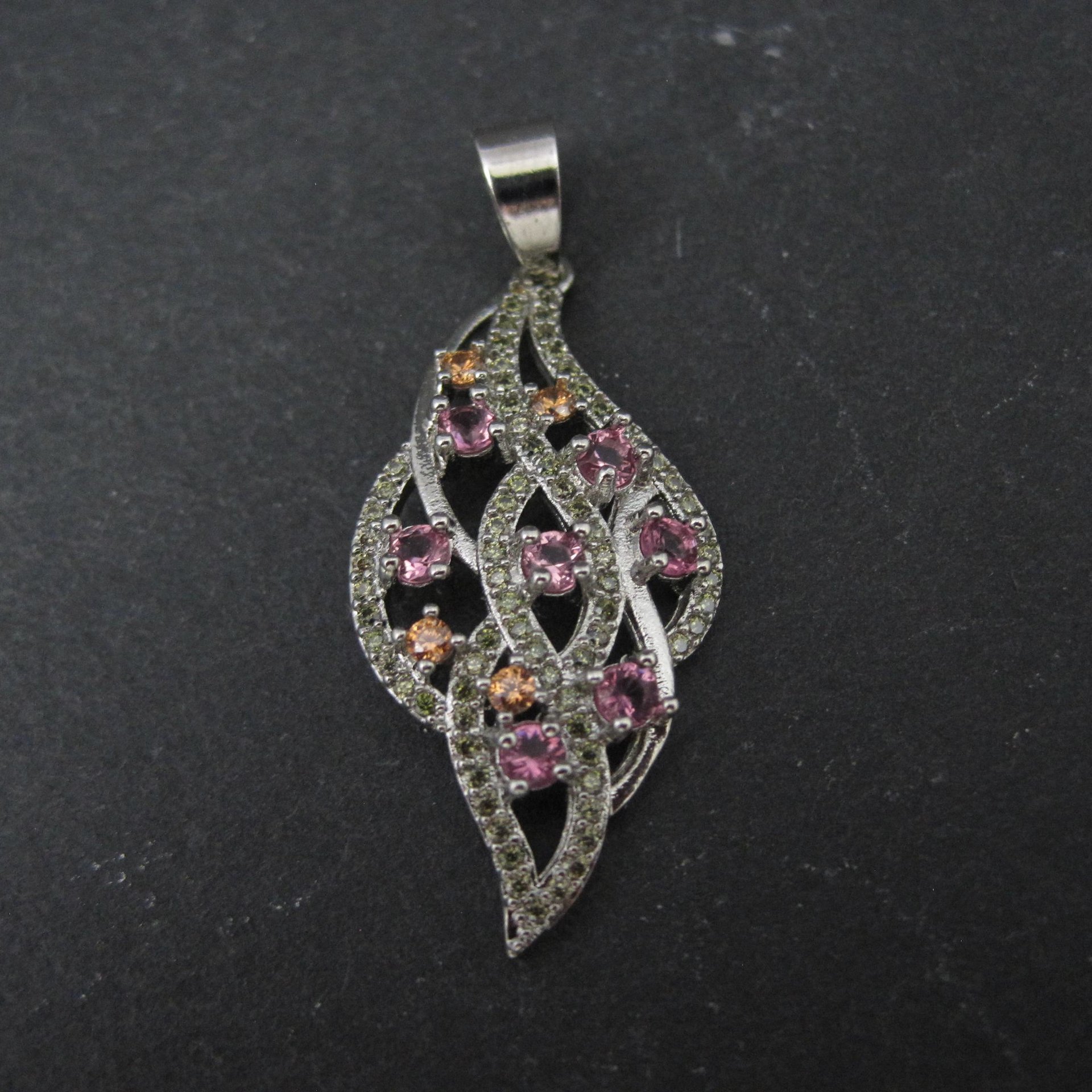 Estate Sterling Champagne Orange and Pink Cz Pendant