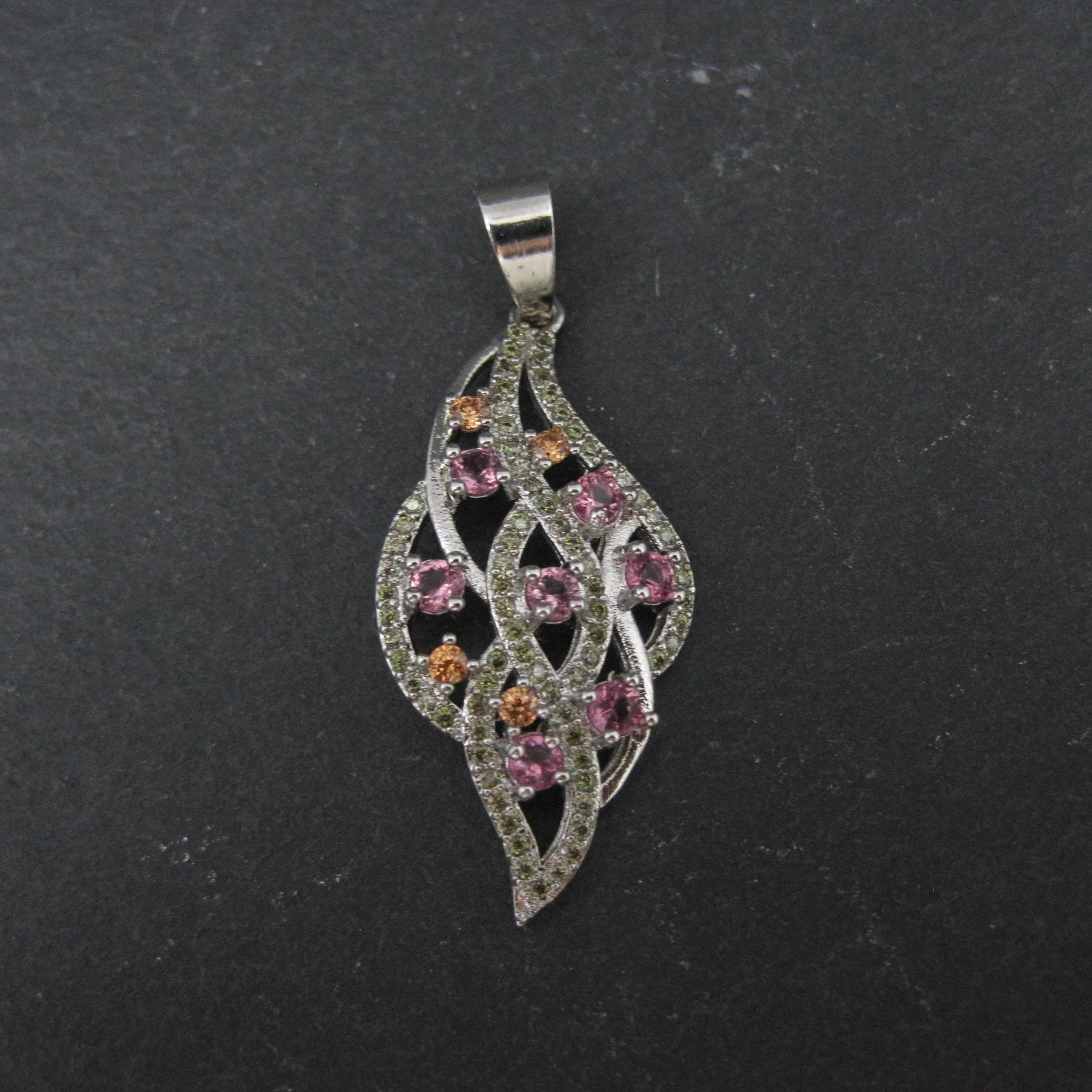 Estate Sterling Champagne Orange and Pink Cz Pendant