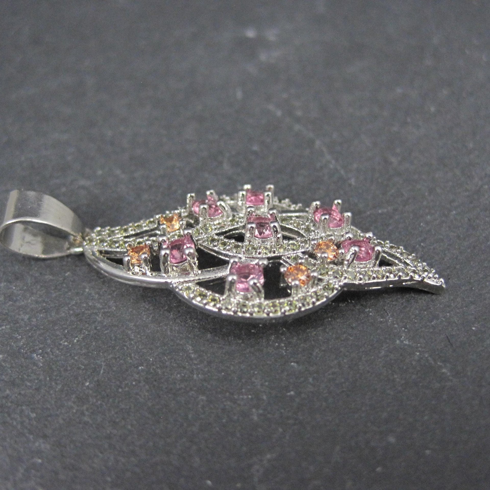 Estate Sterling Champagne Orange and Pink Cz Pendant