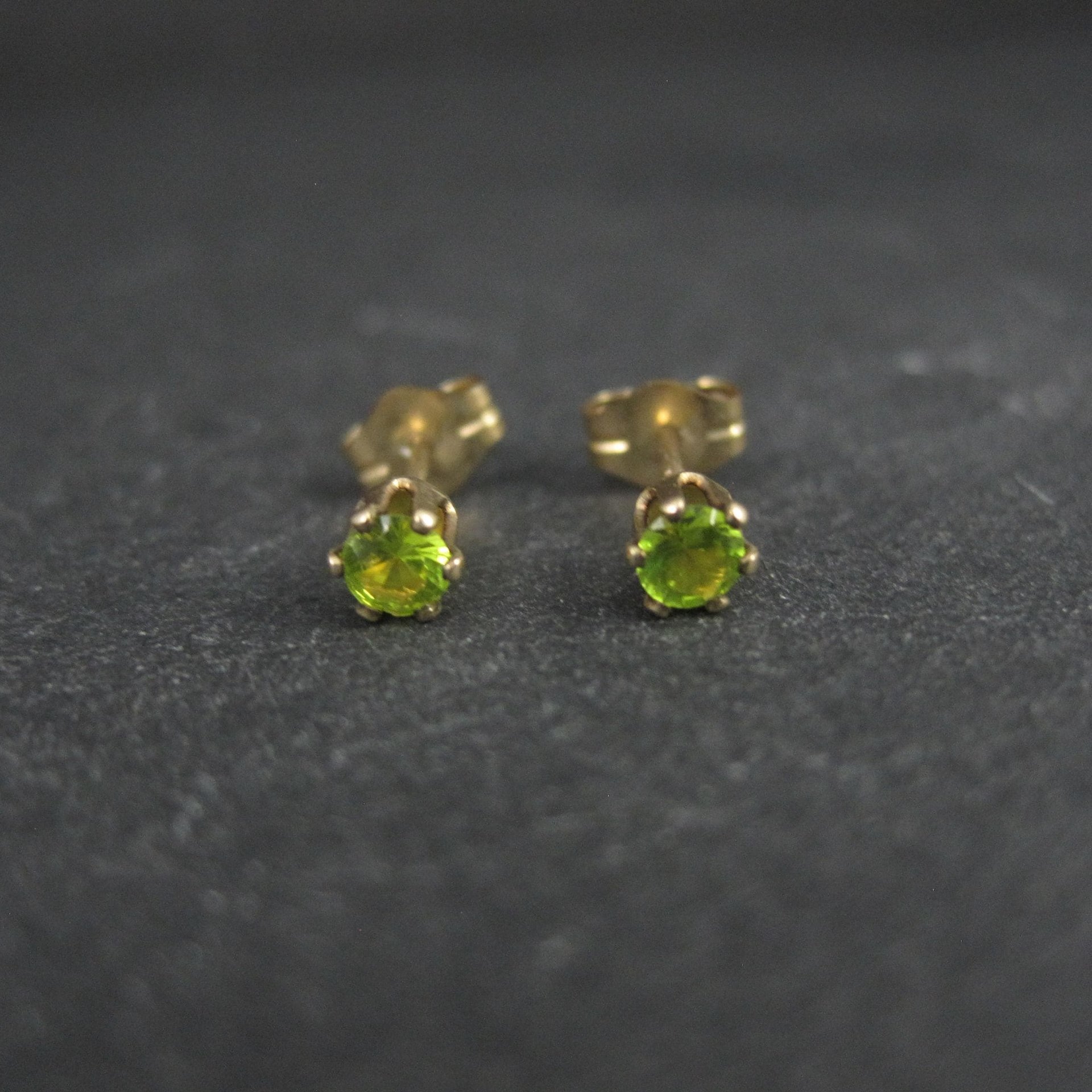 Vintage 3mm Yellow Green Cz Stud Earrings 14K Gold Filled New Old Stock