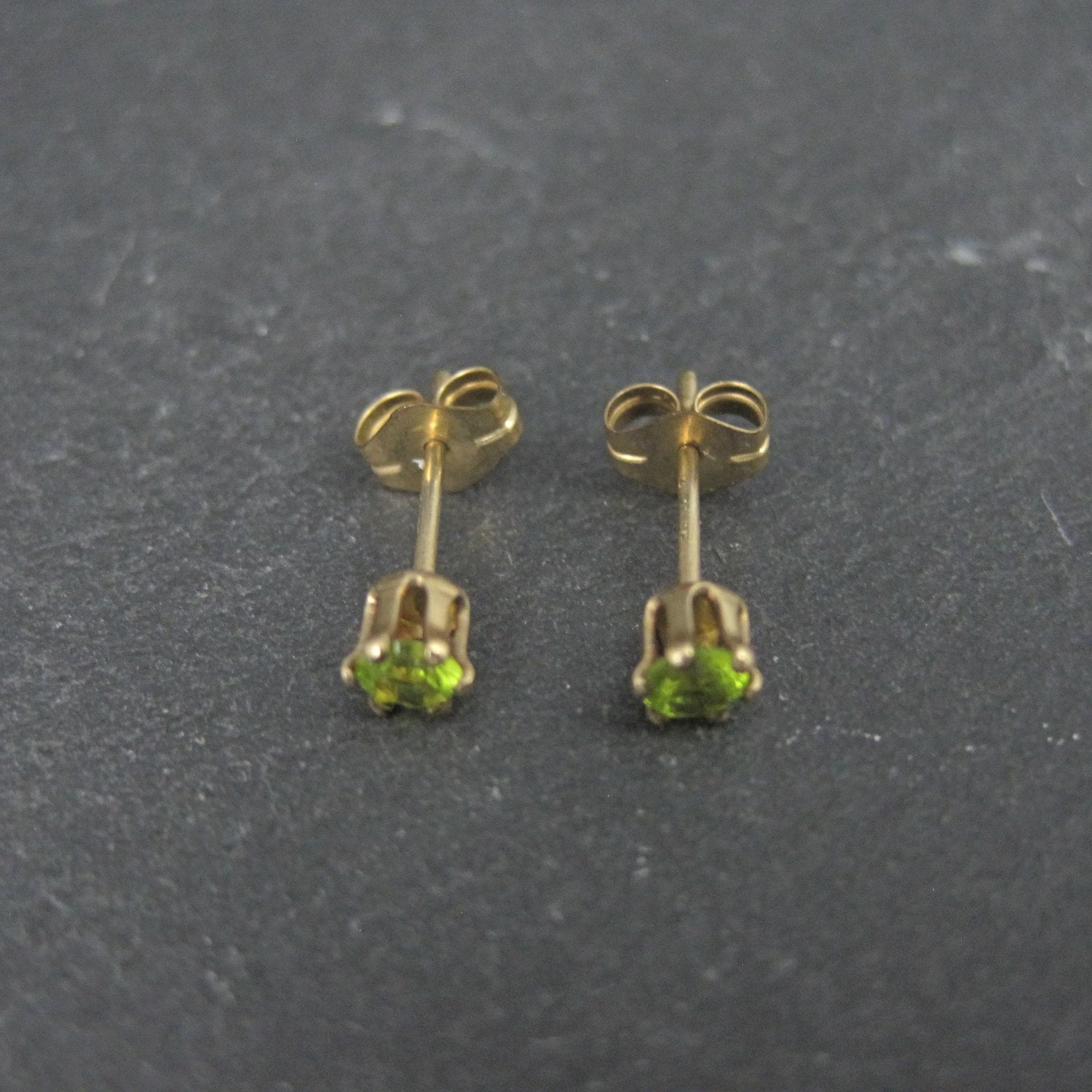 Vintage 3mm Yellow Green Cz Stud Earrings 14K Gold Filled New Old Stock
