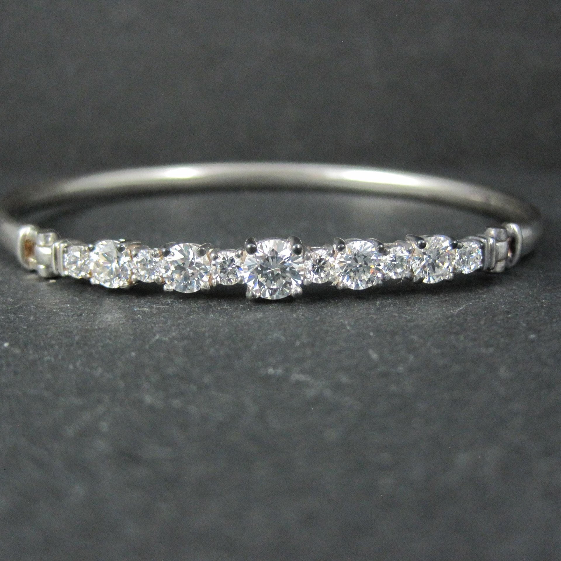 Sterling Silver Cubic Zirconia Bangle Bracelet 7 Inches