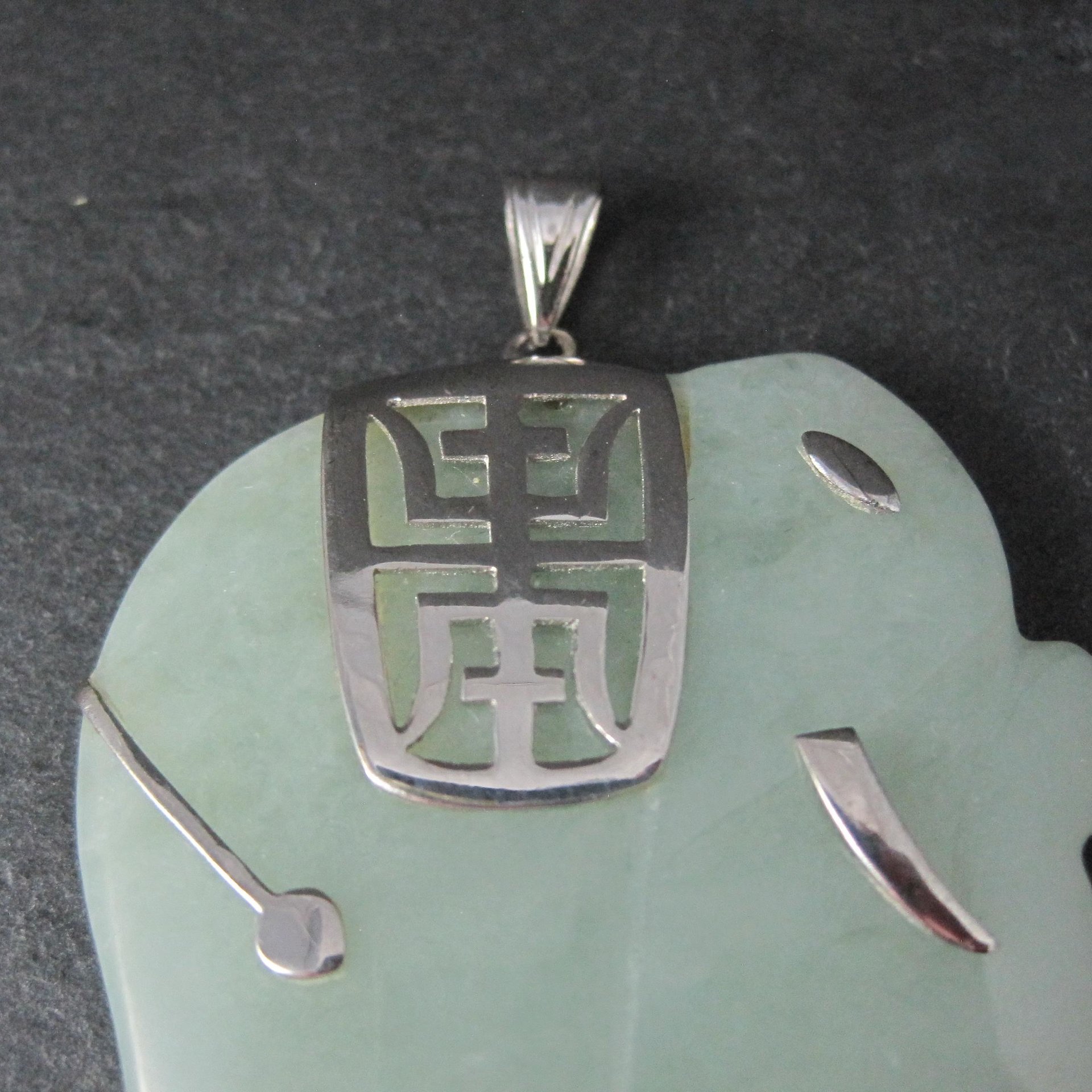 Huge Sterling Silver Jade Elephant Pendant