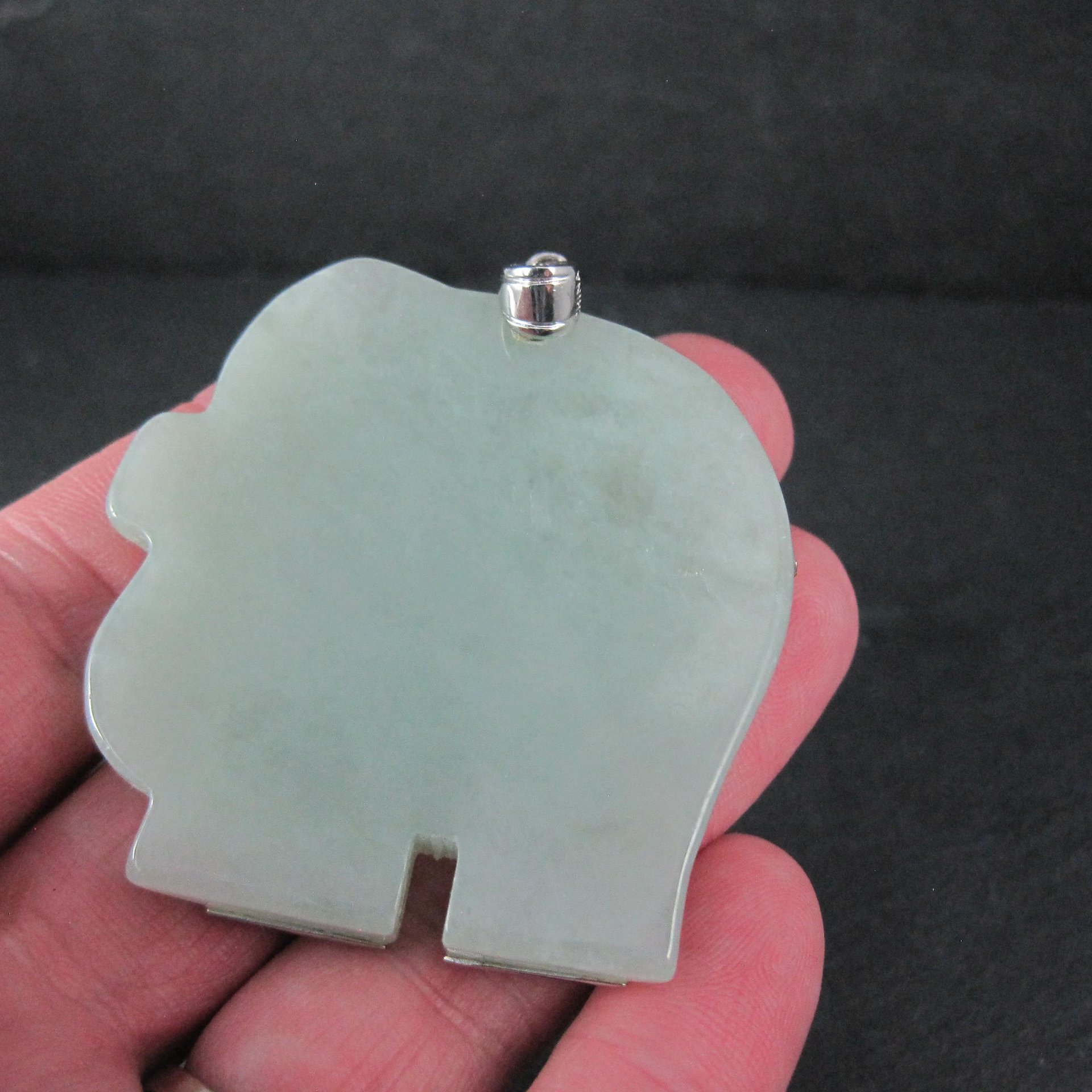 Huge Sterling Silver Jade Elephant Pendant