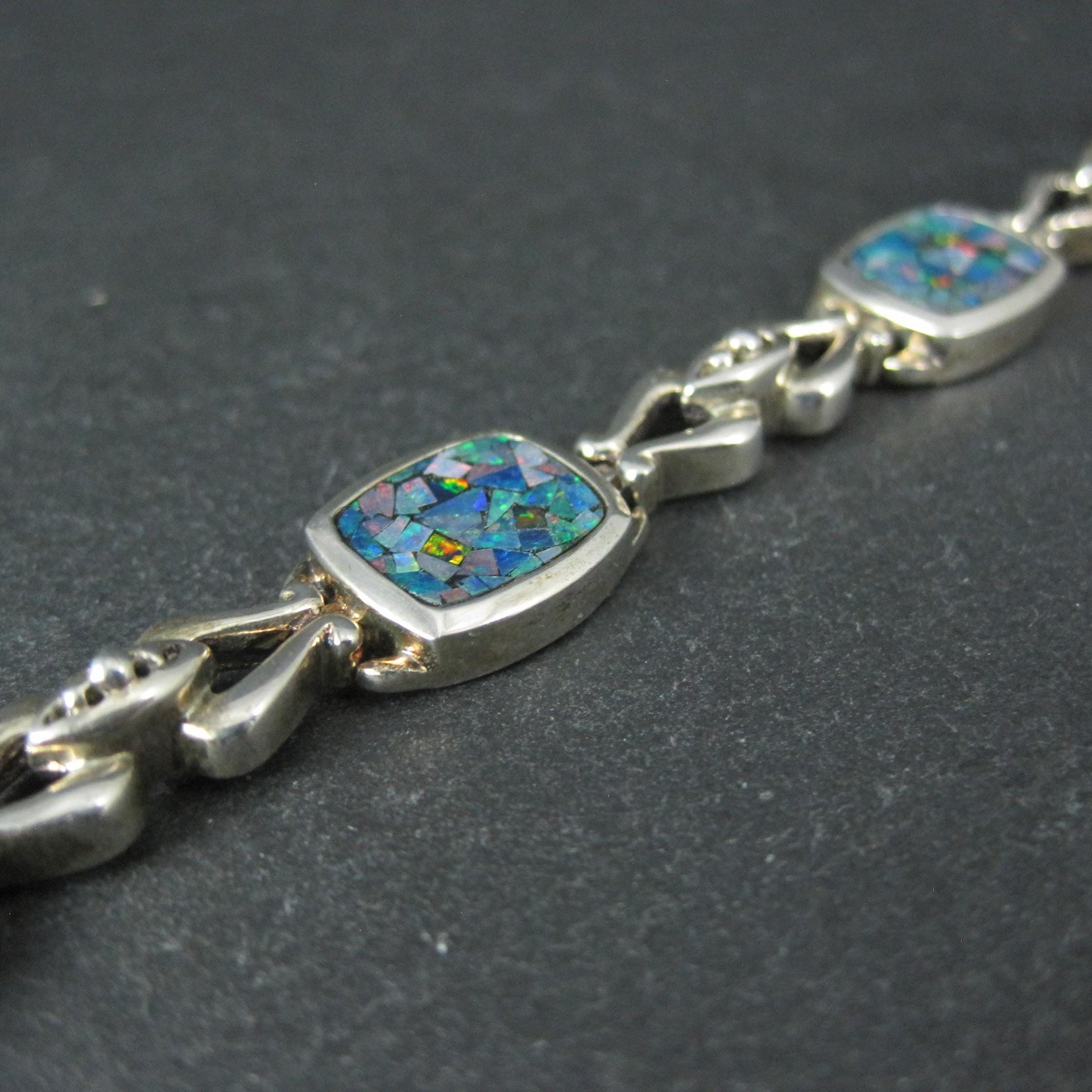 Sterling Silver Mosaic Opal Inlay Bracelet 7.25 Inches