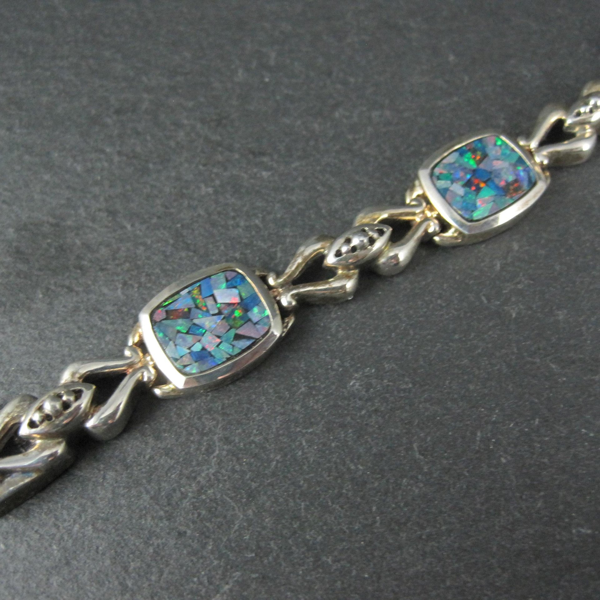 Sterling Silver Mosaic Opal Inlay Bracelet 7.25 Inches
