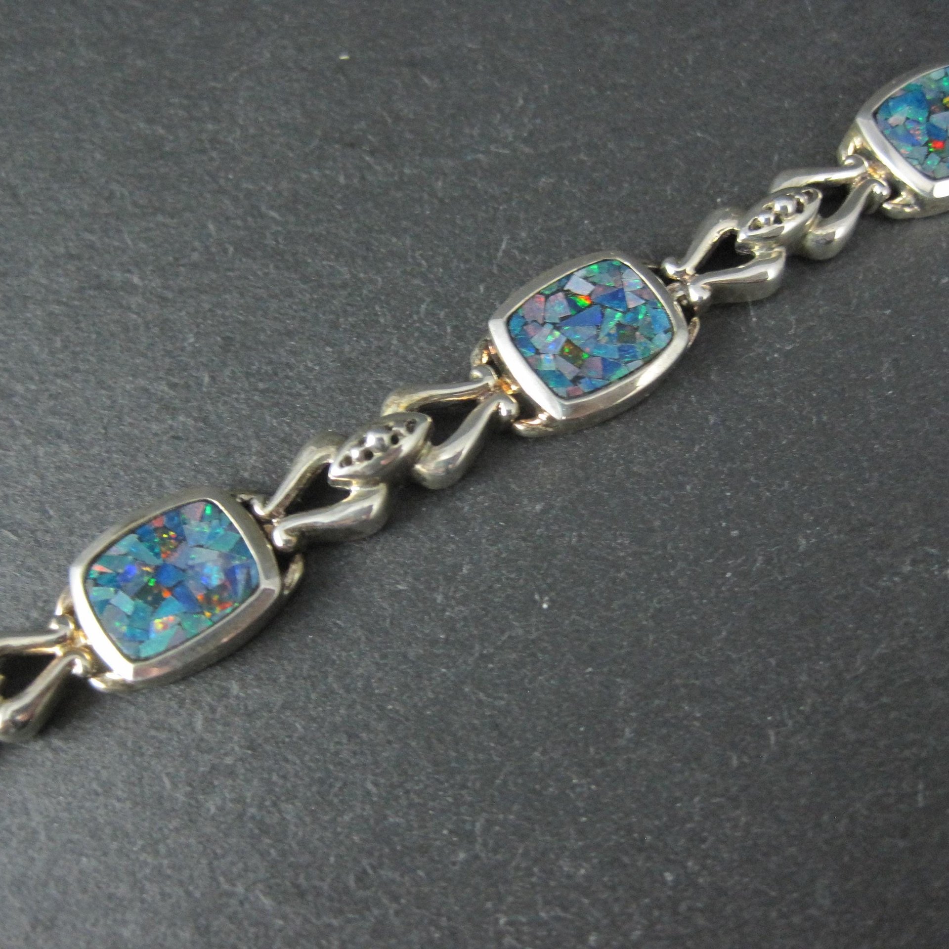 Sterling Silver Mosaic Opal Inlay Bracelet 7.25 Inches