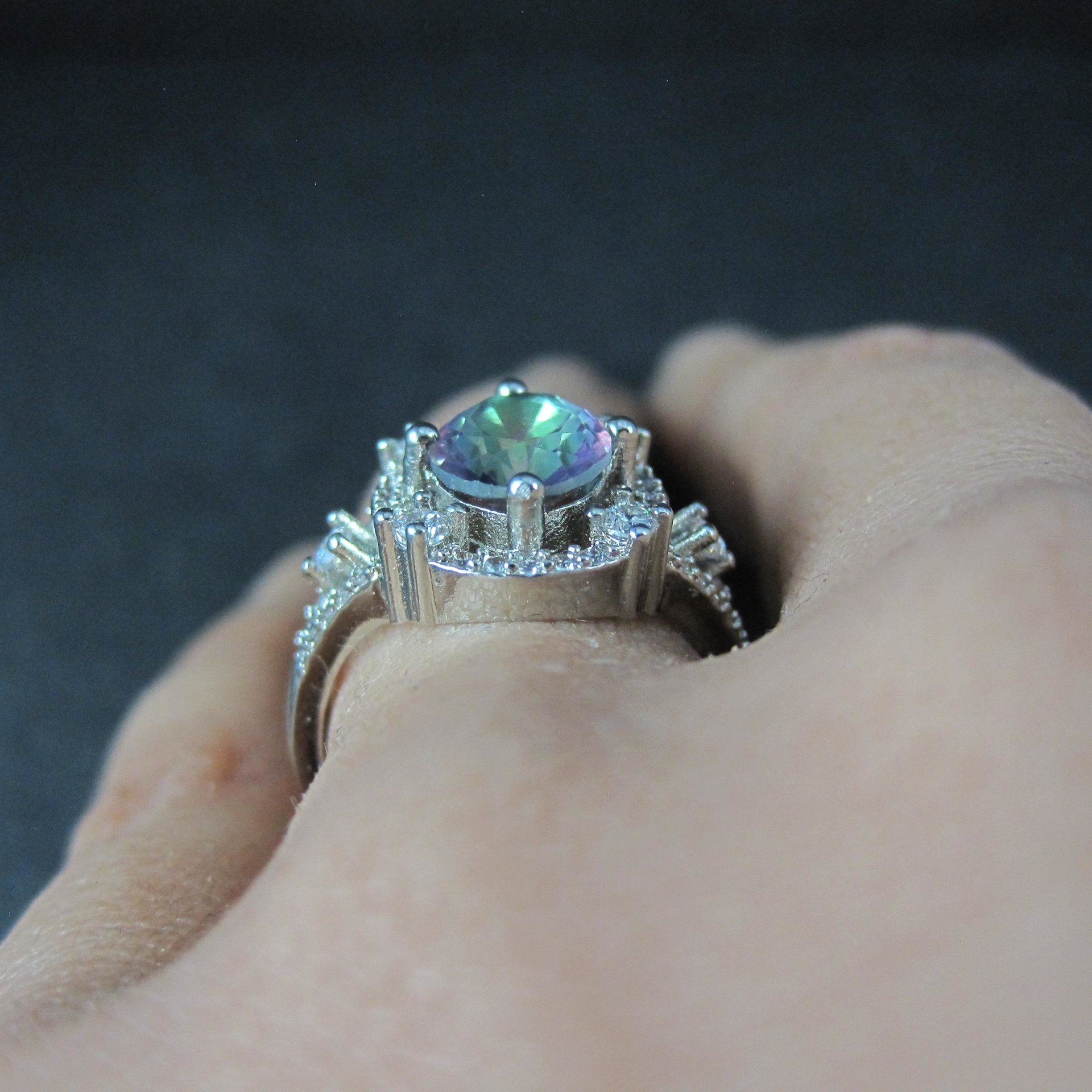 Estate Sterling Silver Mystic Topaz Cz Ring Size 7