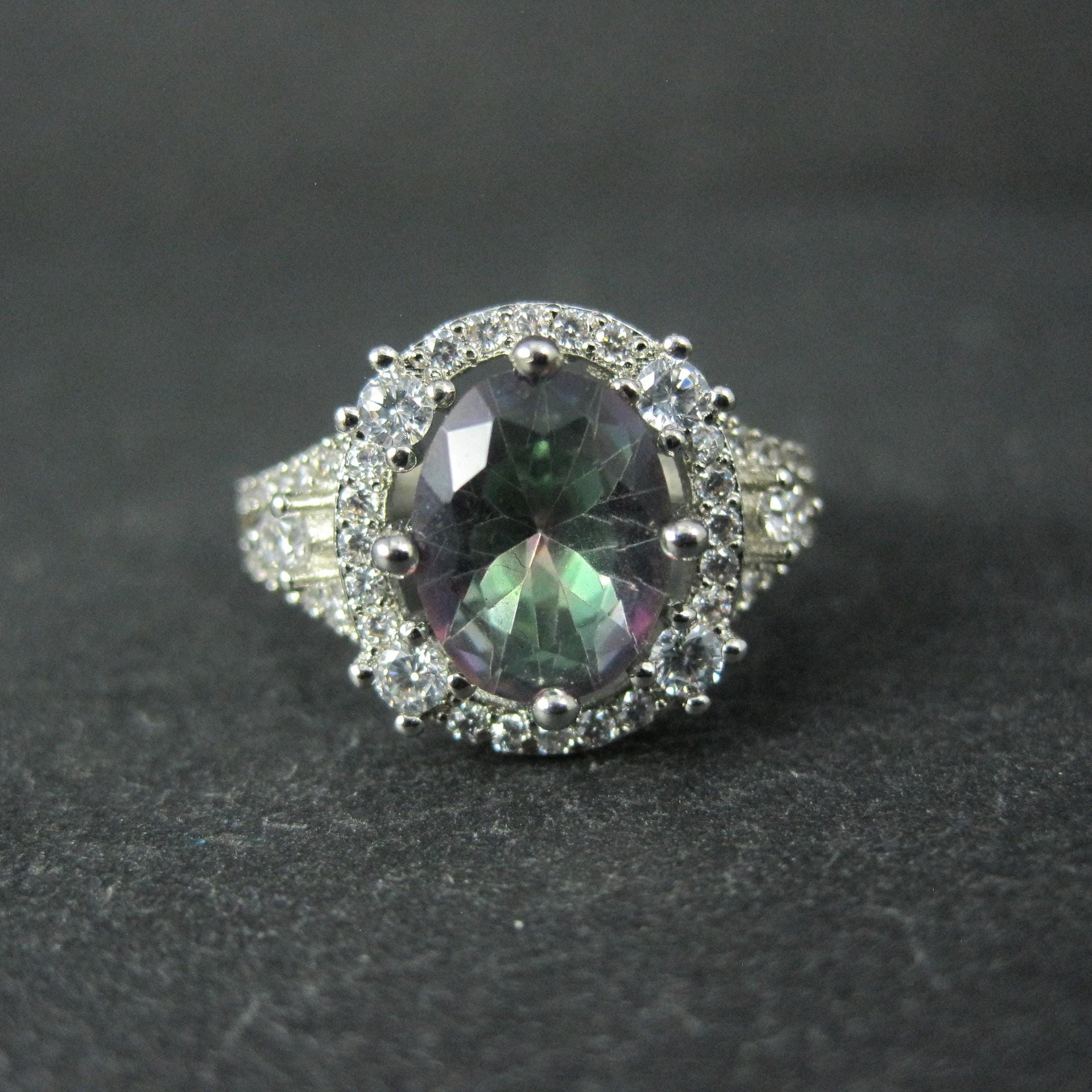 Estate Sterling Silver Mystic Topaz Cz Ring Size 7