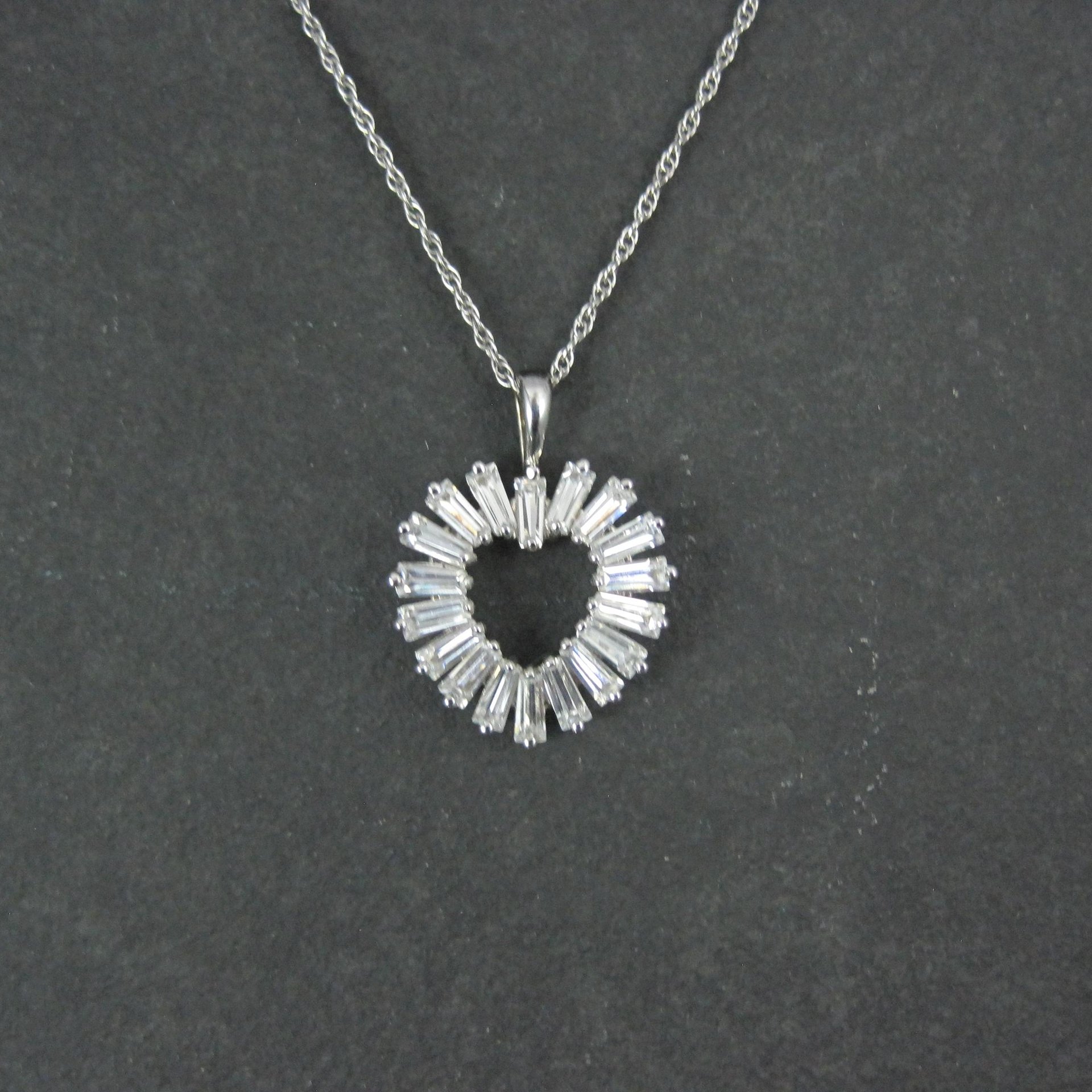 Sterling Silver Baguette Cz Heart Pendant Necklace Ross Simons