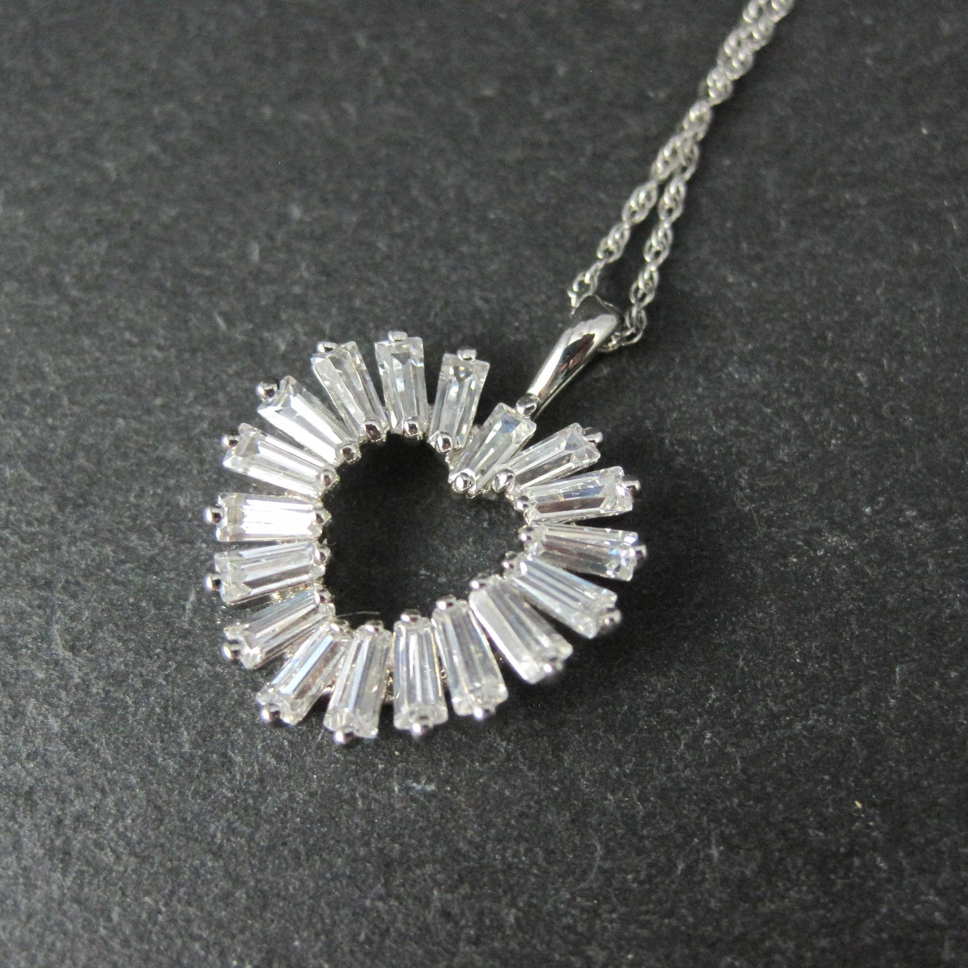 Sterling Silver Baguette Cz Heart Pendant Necklace Ross Simons