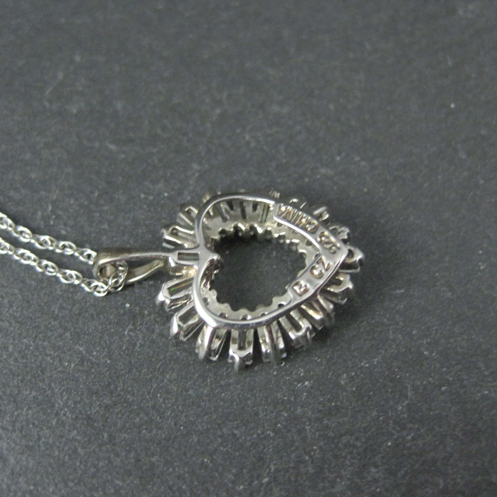 Sterling Silver Baguette Cz Heart Pendant Necklace Ross Simons