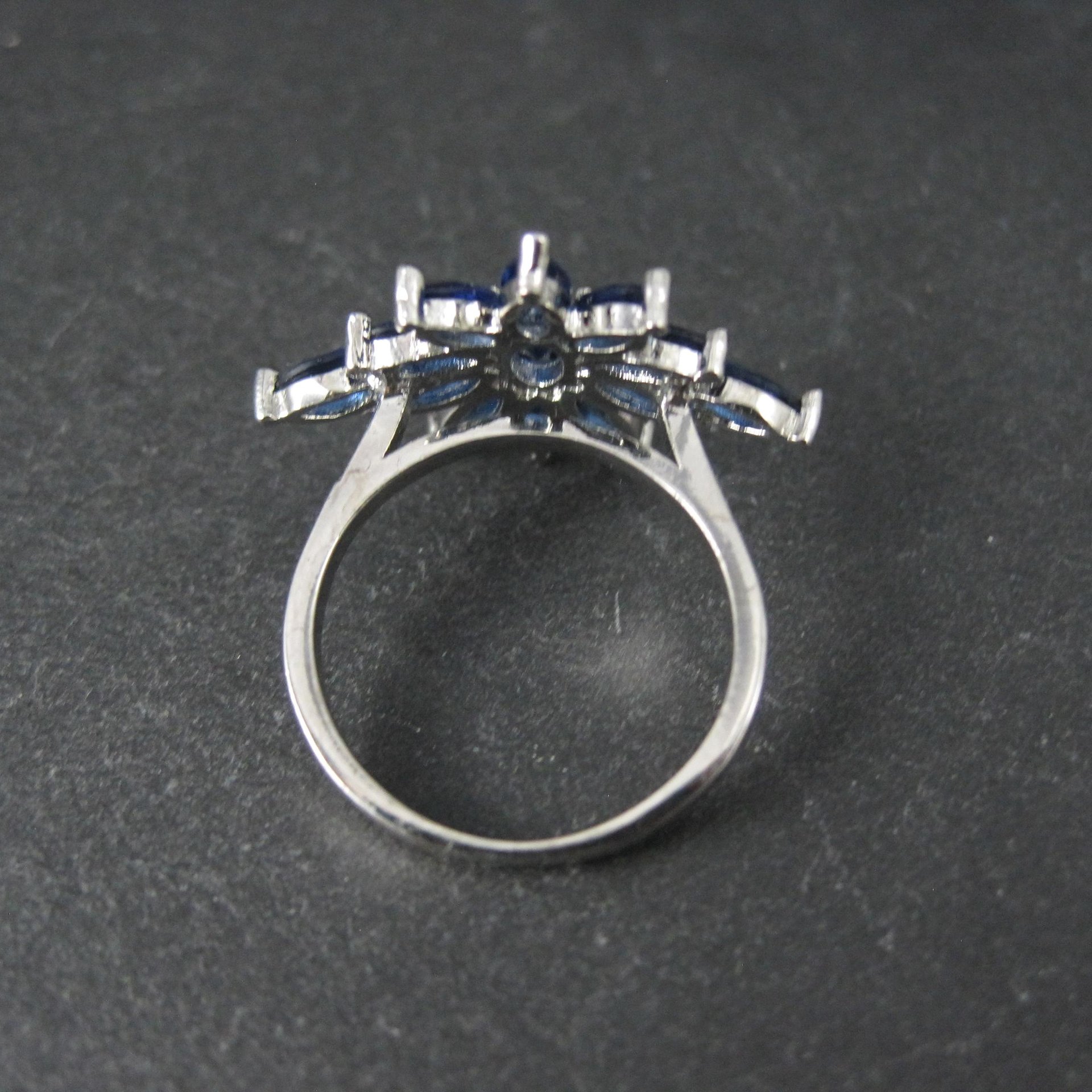 Estate Sterling Silver Sapphire Blue Cz Ring Size 7.5 Unique Cocktail