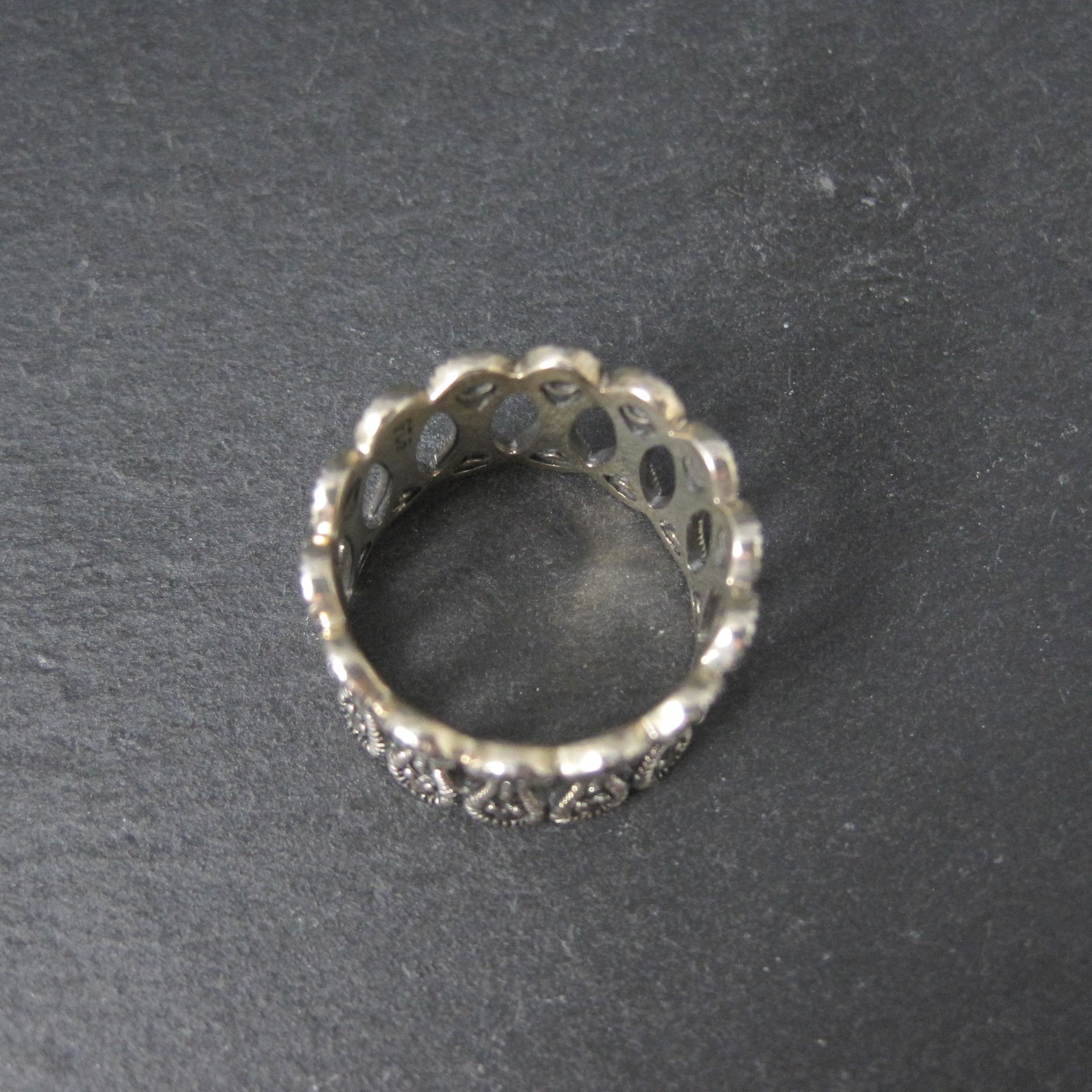 Wide Sterling Silver Marcasite Band Ring Size 7.5