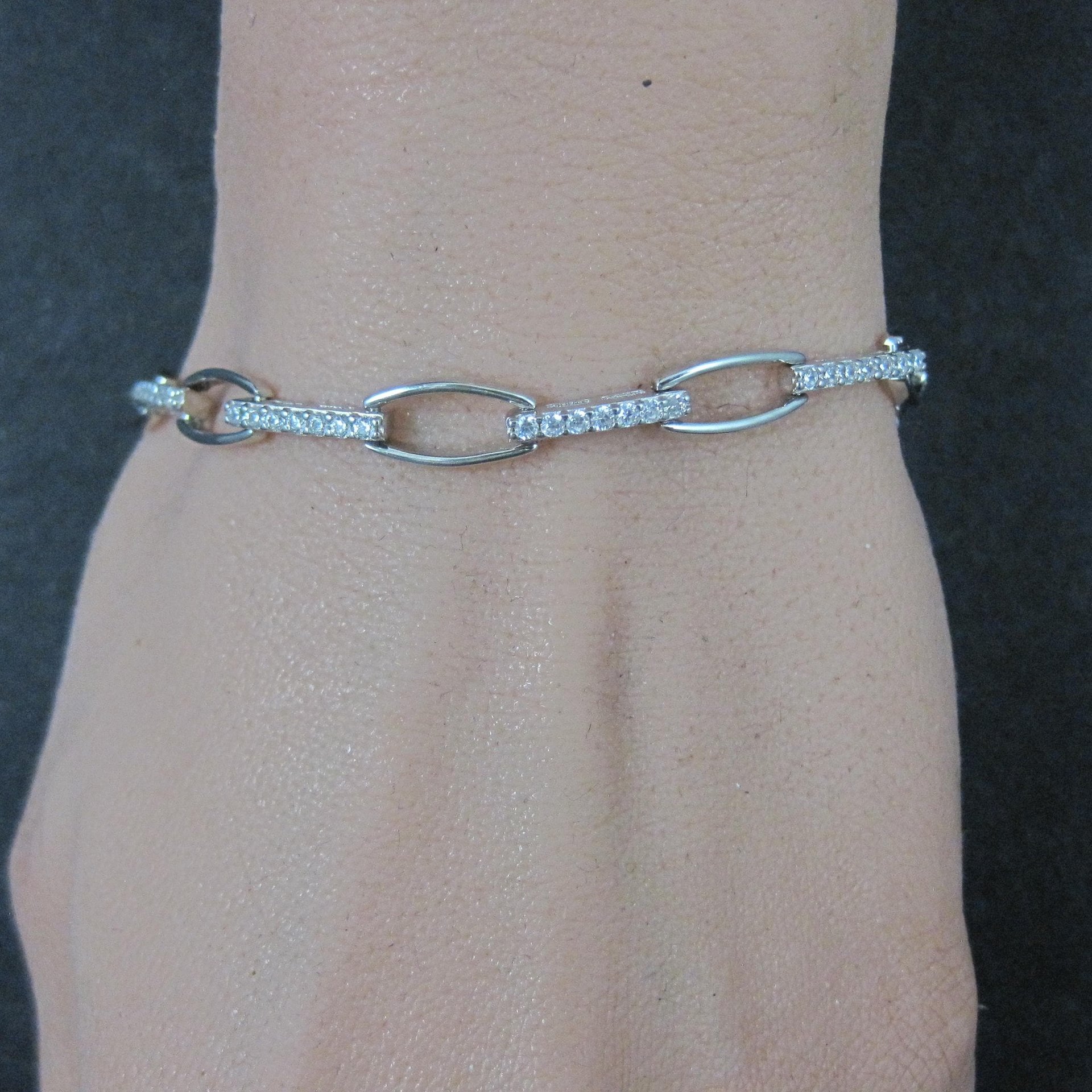 Sterling Silver Cz Link Bracelet 7-8 Inches