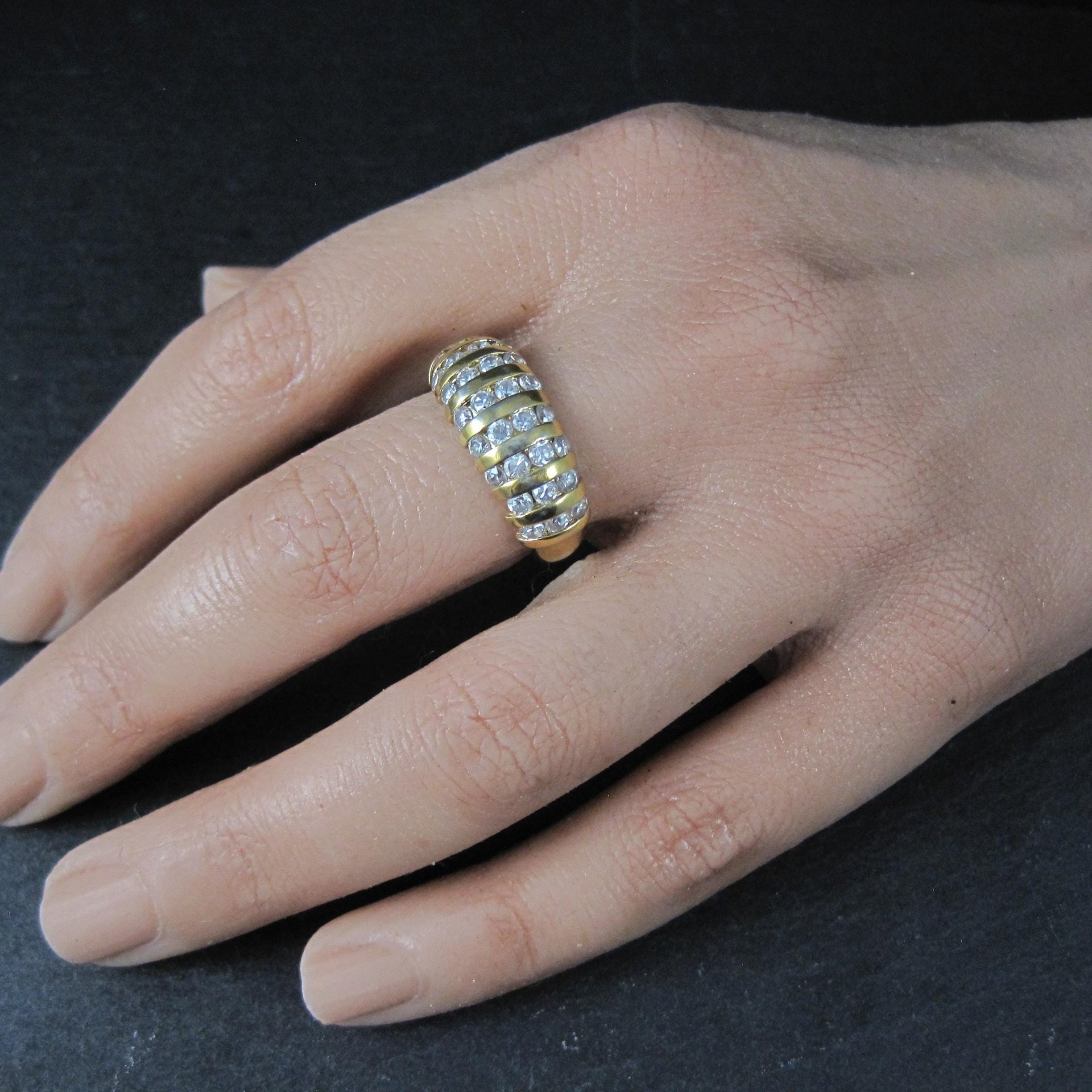 Vermeil Sterling Cz Dome Ring Size 8 Estate Jewelry