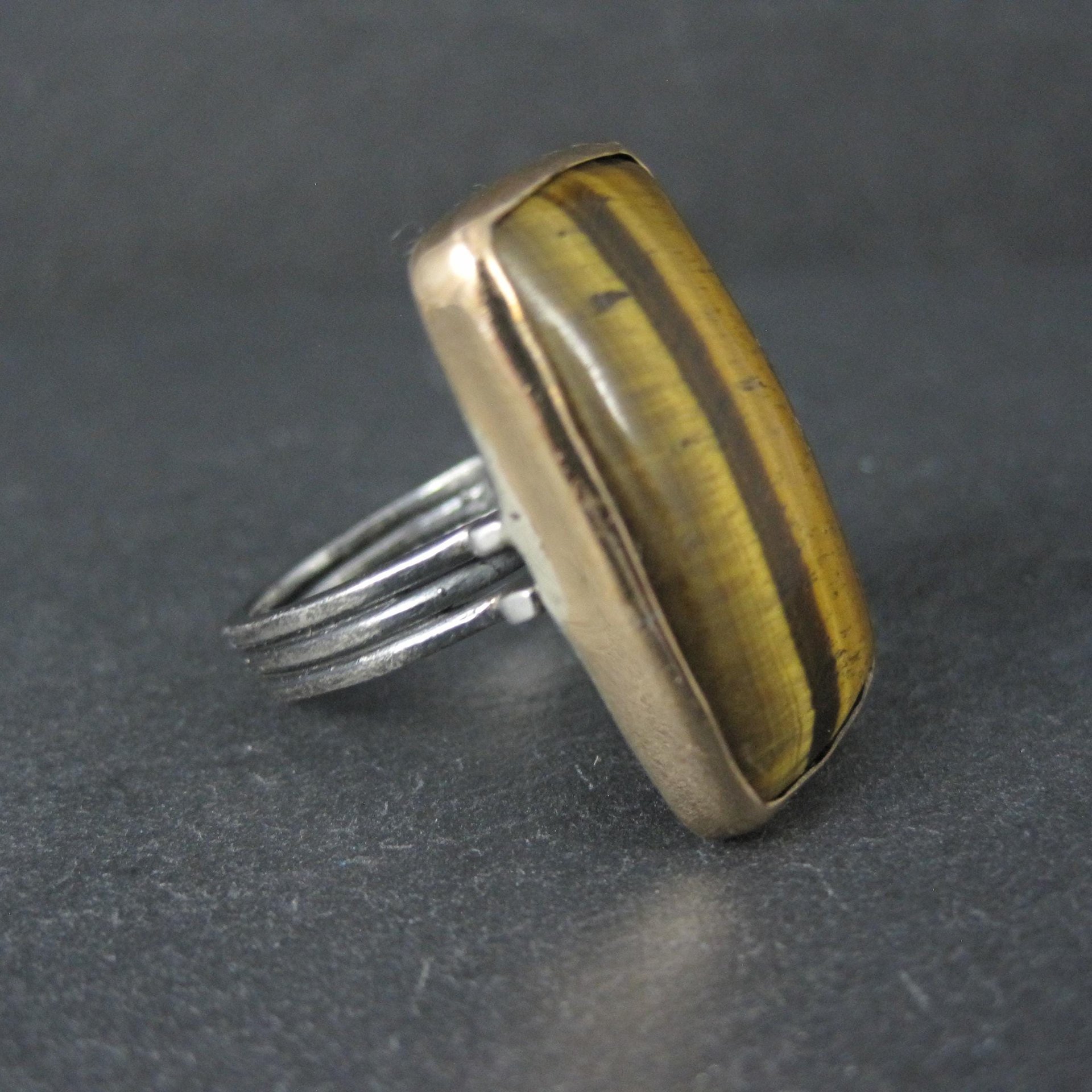 Large Vintage Sterling Tigers Eye Ring Size 7.5