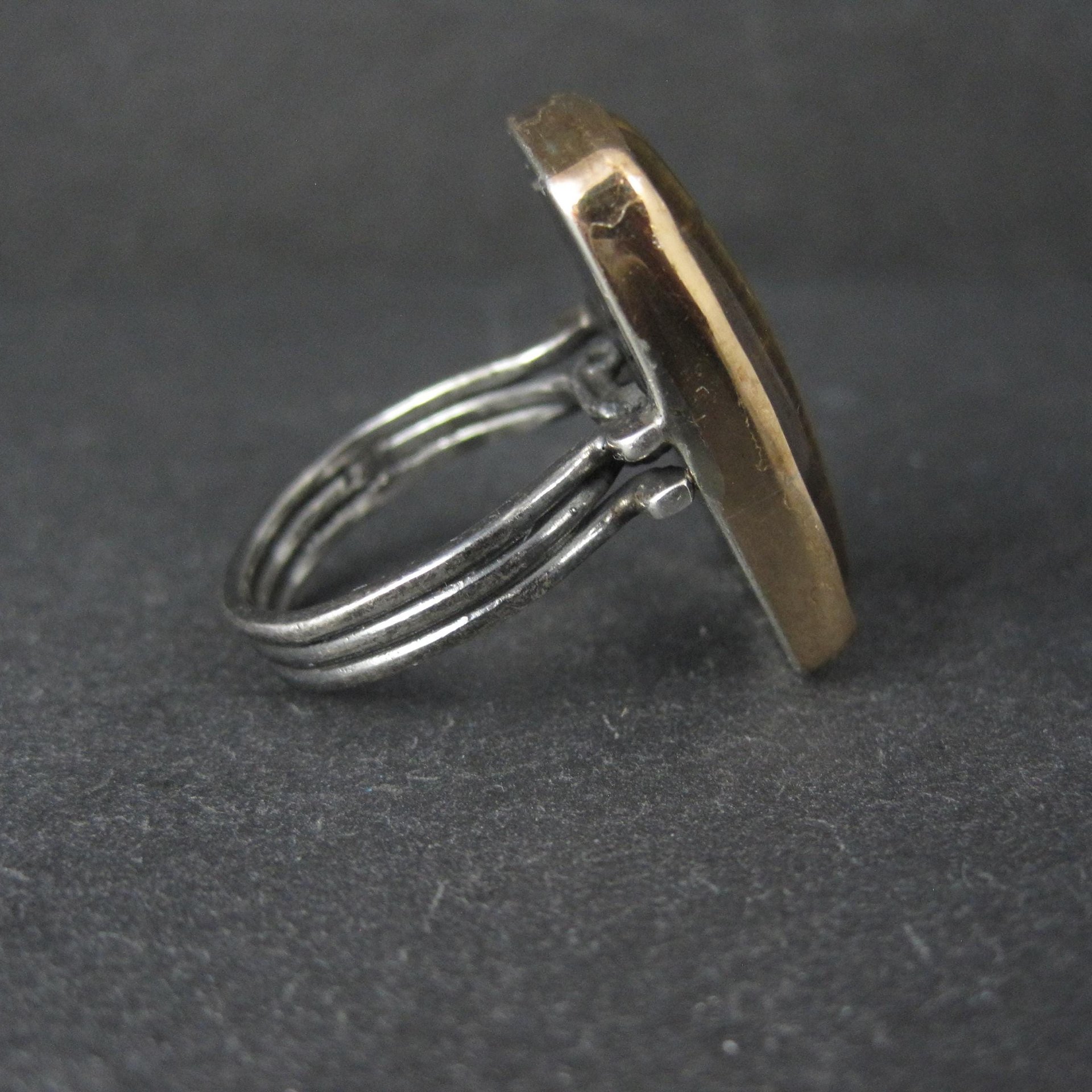 Large Vintage Sterling Tigers Eye Ring Size 7.5