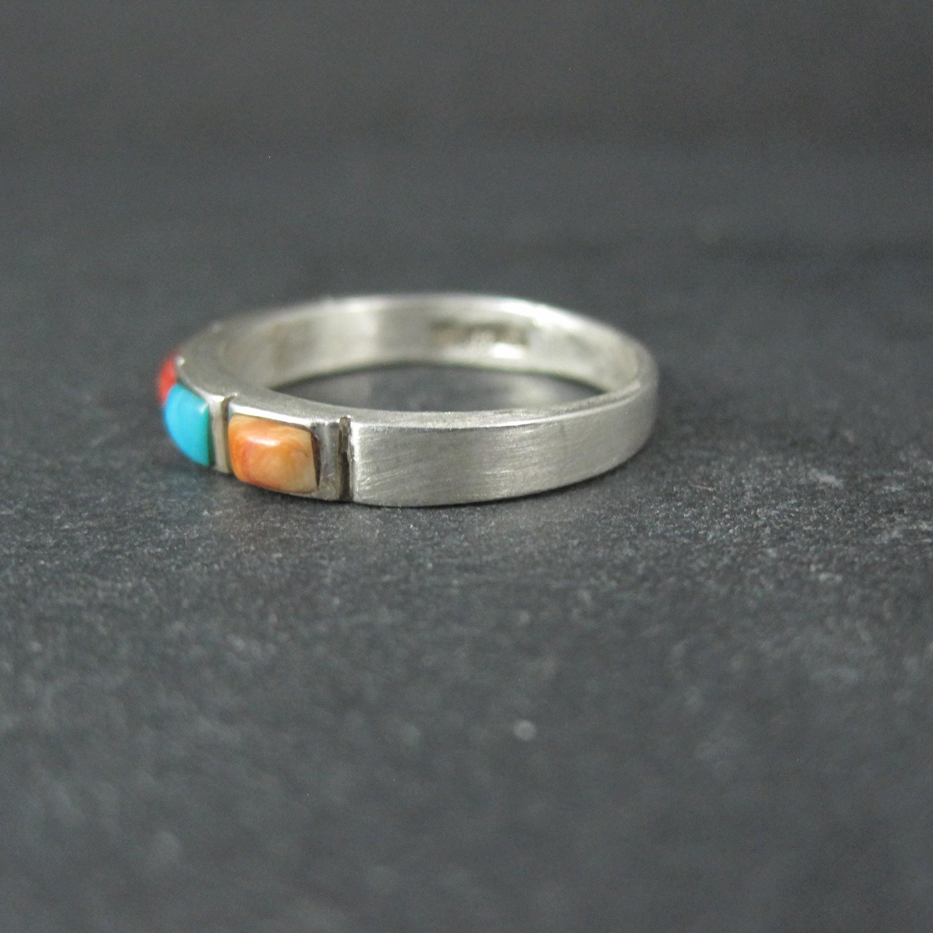 Southwestern Style Gemstone Band Ring Sterling Silver Size 9