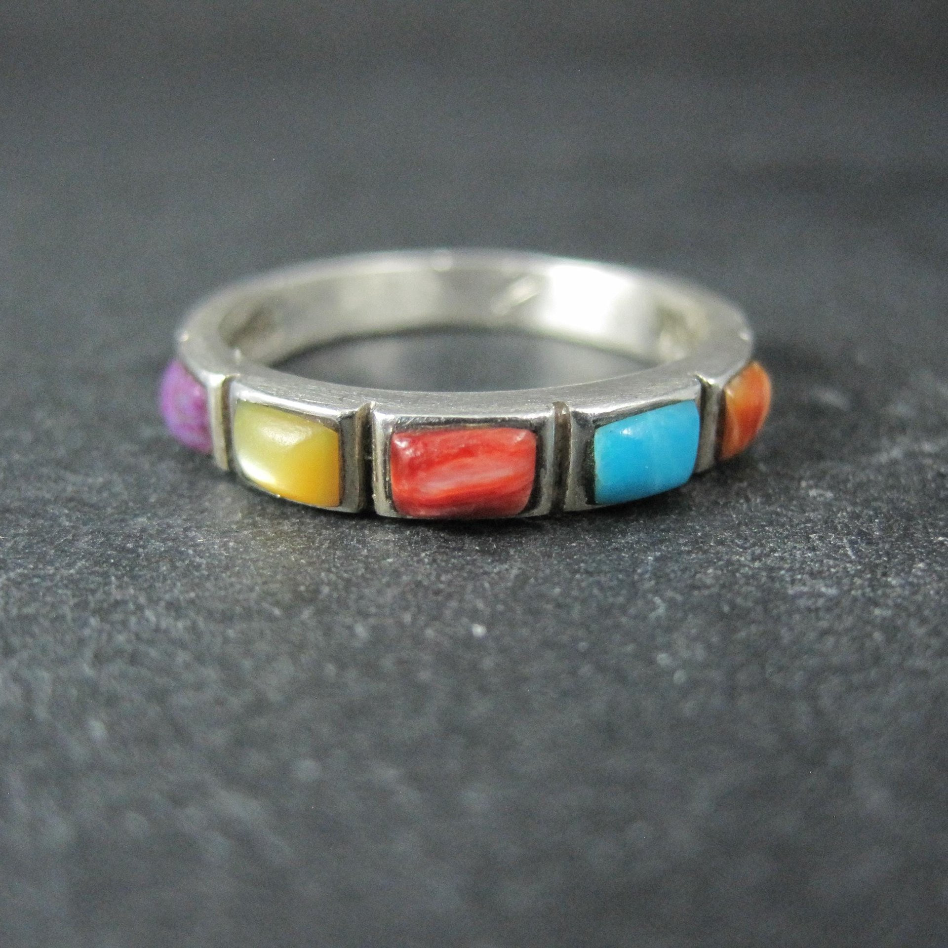 Southwestern Style Gemstone Band Ring Sterling Silver Size 9
