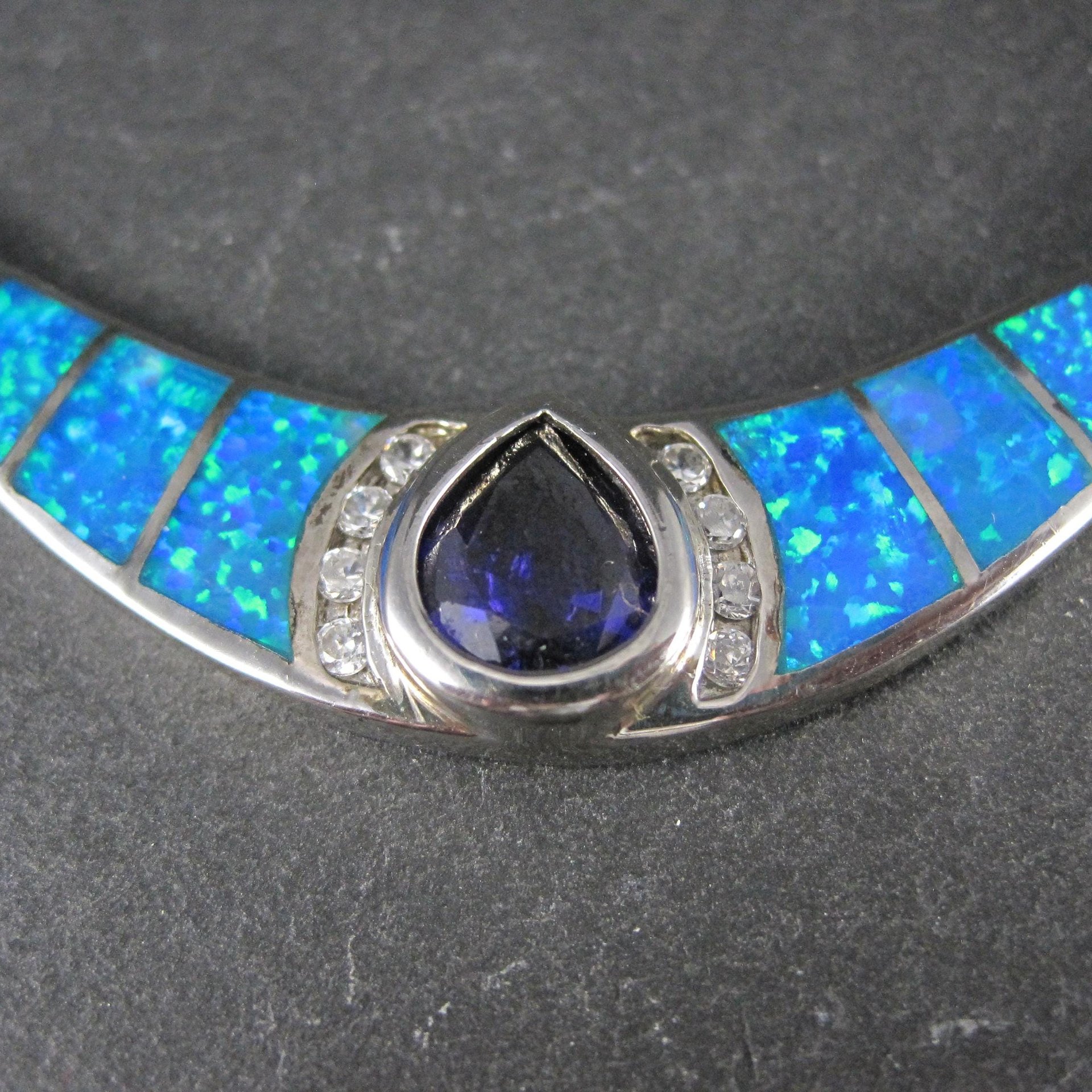 Estate Sterling Opal Inlay Amethyst Necklace