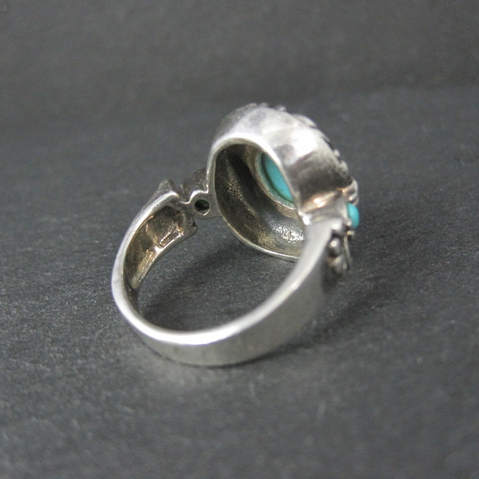 Estate Sterling Turquoise Ring Ornate Size 8 NK