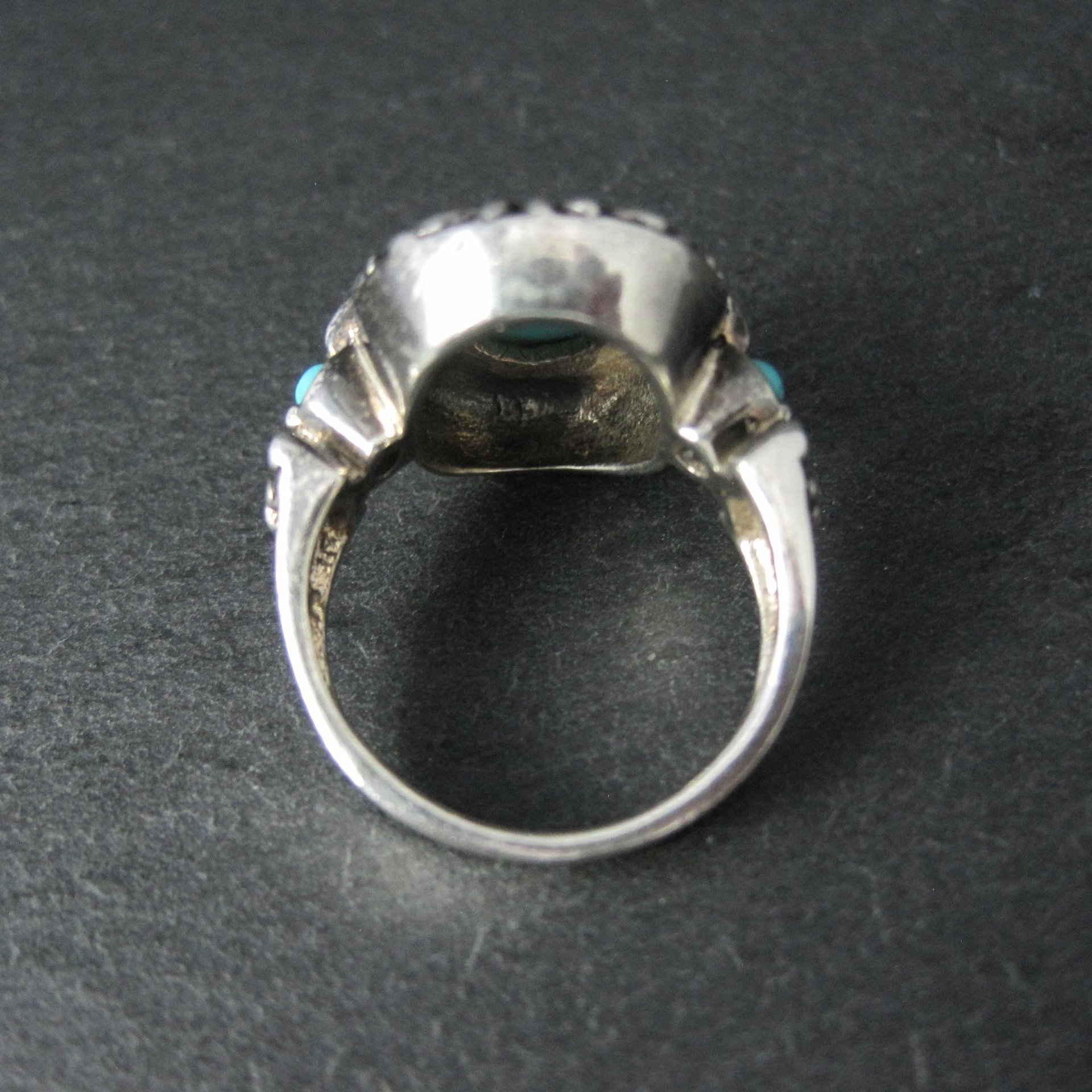Estate Sterling Turquoise Ring Ornate Size 8 NK