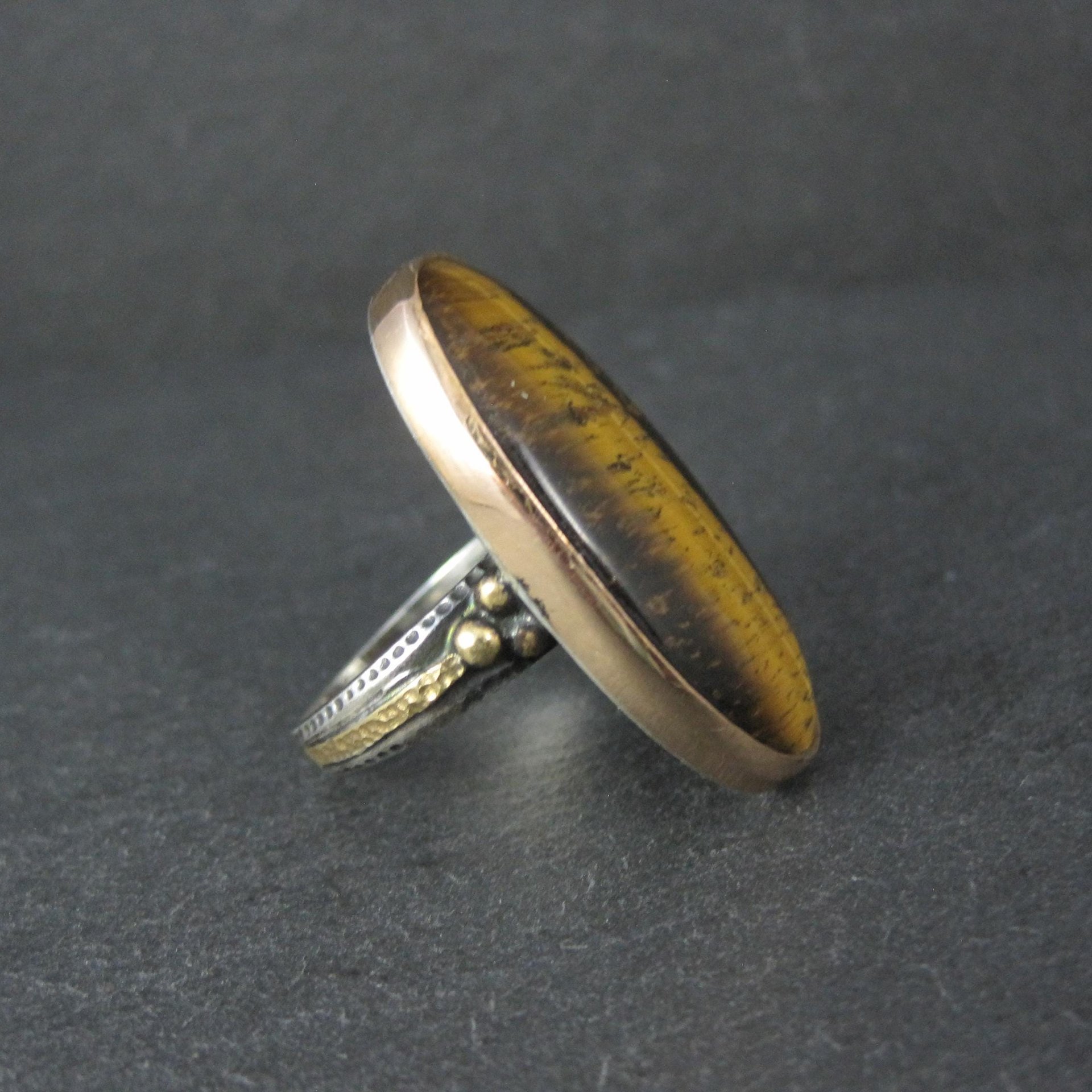 Large Oval Tigers Eye Ring Size 8 Sterling Silver
