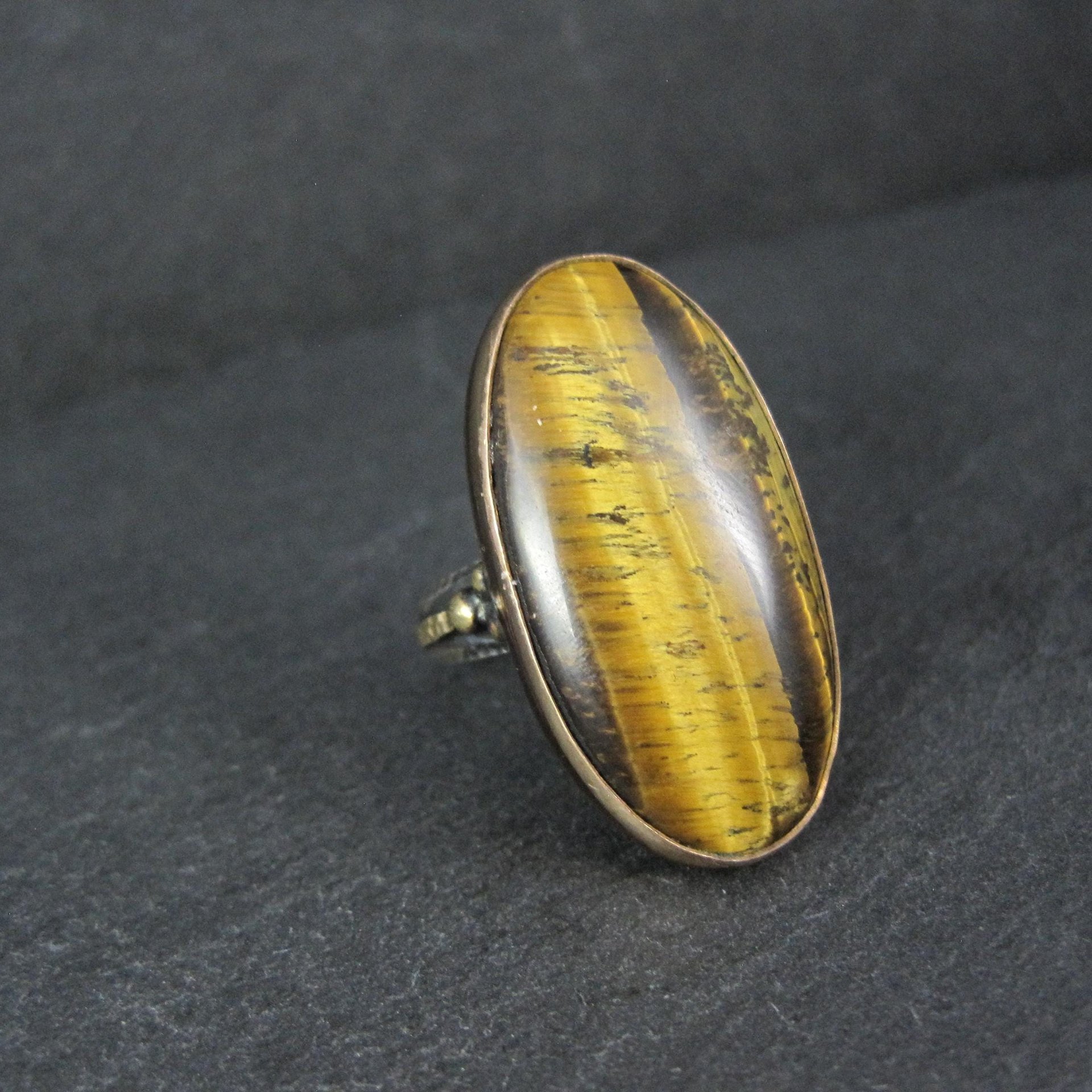 Large Oval Tigers Eye Ring Size 8 Sterling Silver