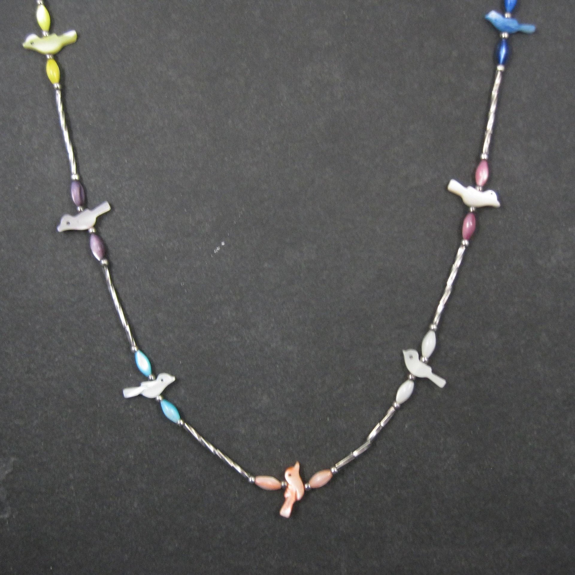 Estate Southwestern Sterling Bird Fetish Liquid Silver Necklace 30 Inches