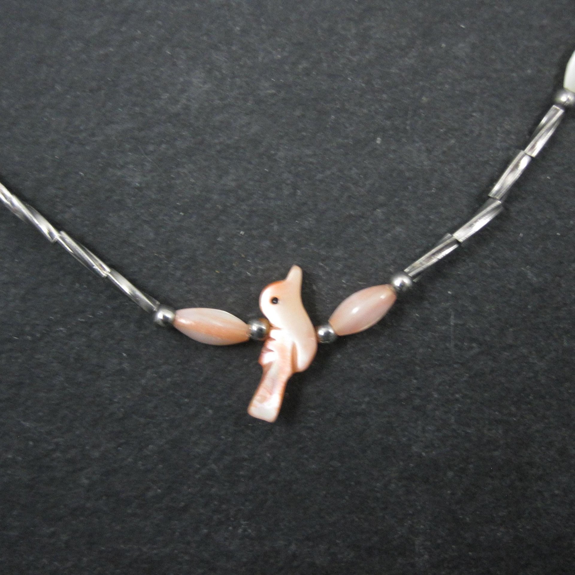 Estate Southwestern Sterling Bird Fetish Liquid Silver Necklace 30 Inches