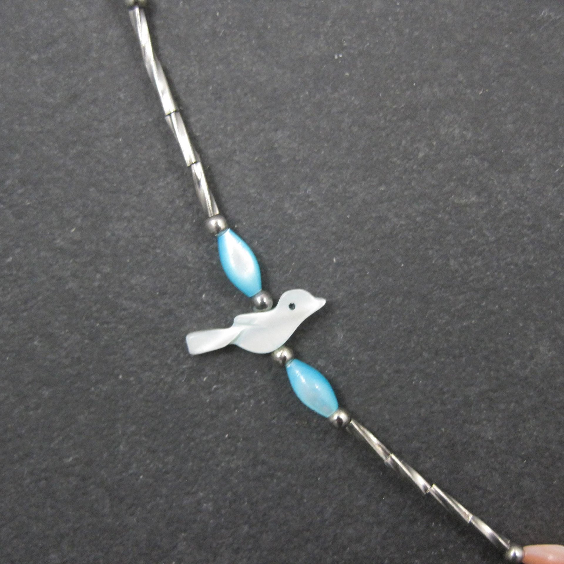 Estate Southwestern Sterling Bird Fetish Liquid Silver Necklace 30 Inches