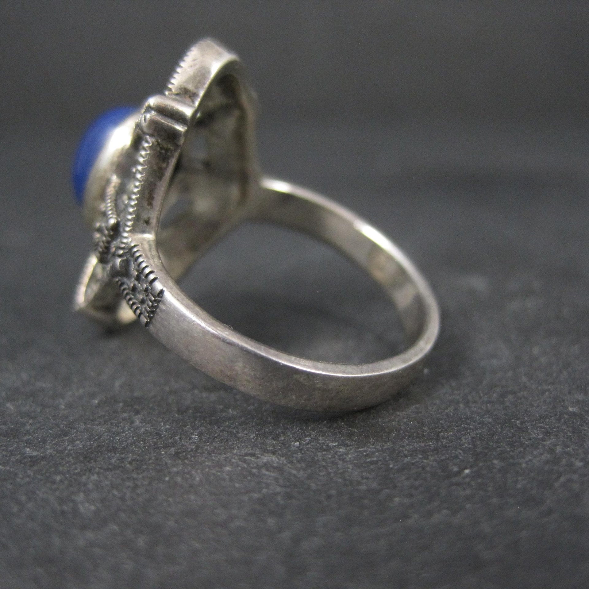 Sterling Silver Lapis Lazuli Marcasite Ring Size 8