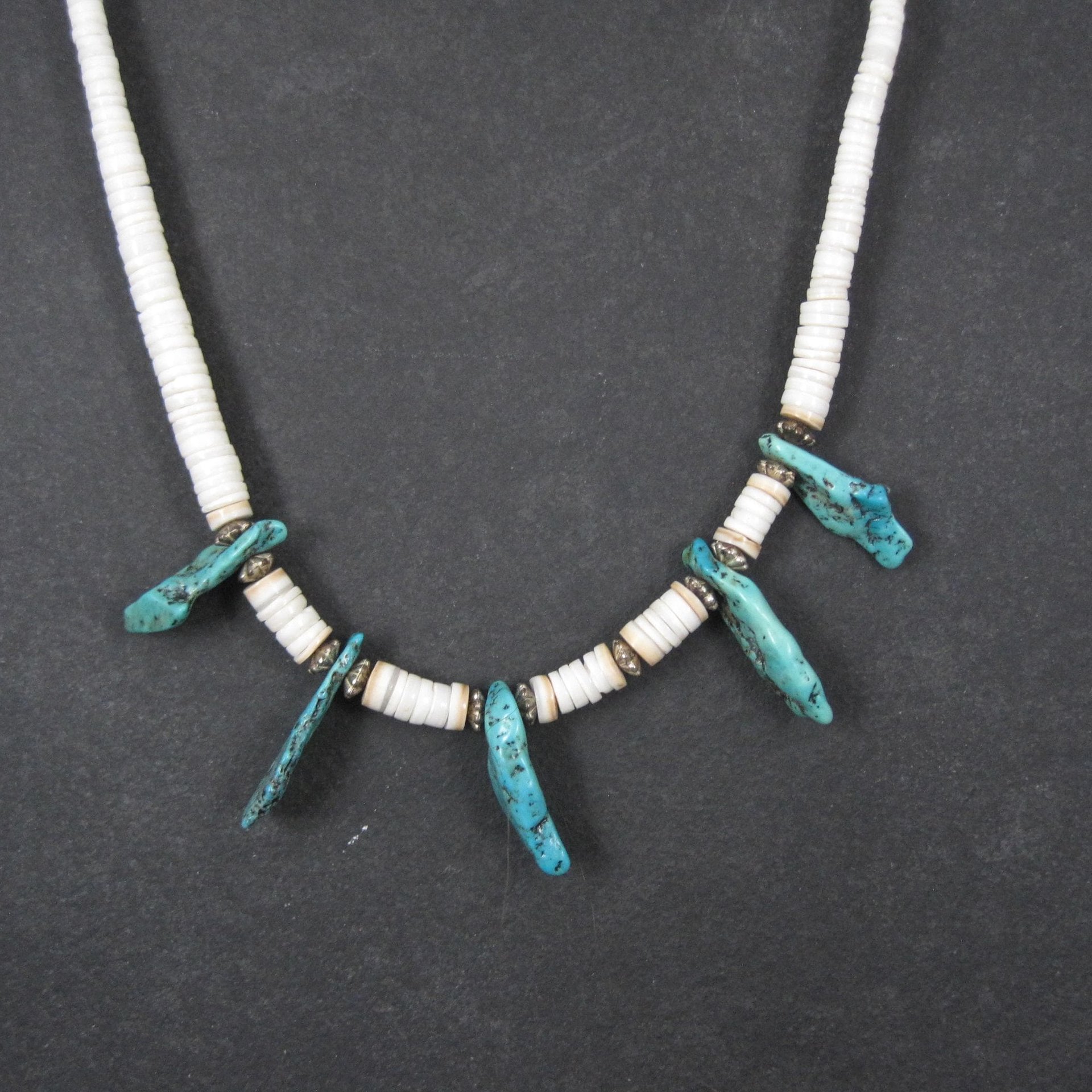 Southwestern Shell and Turquoise Necklace 19.5" Vintage Estate Jewelry