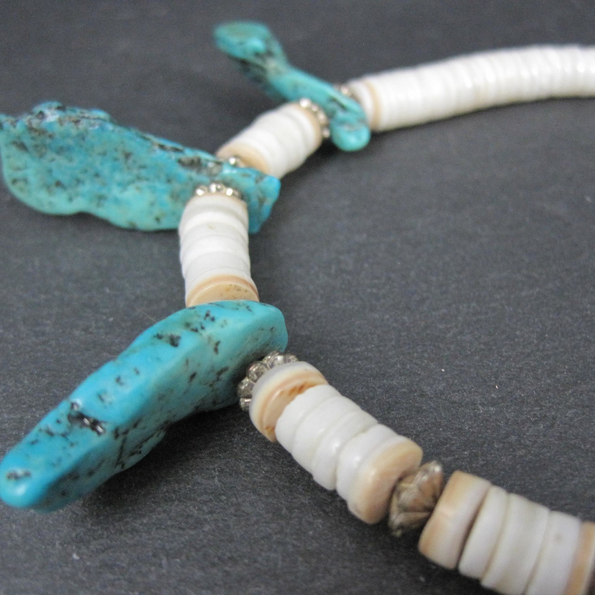 Southwestern Shell and Turquoise Necklace 19.5" Vintage Estate Jewelry