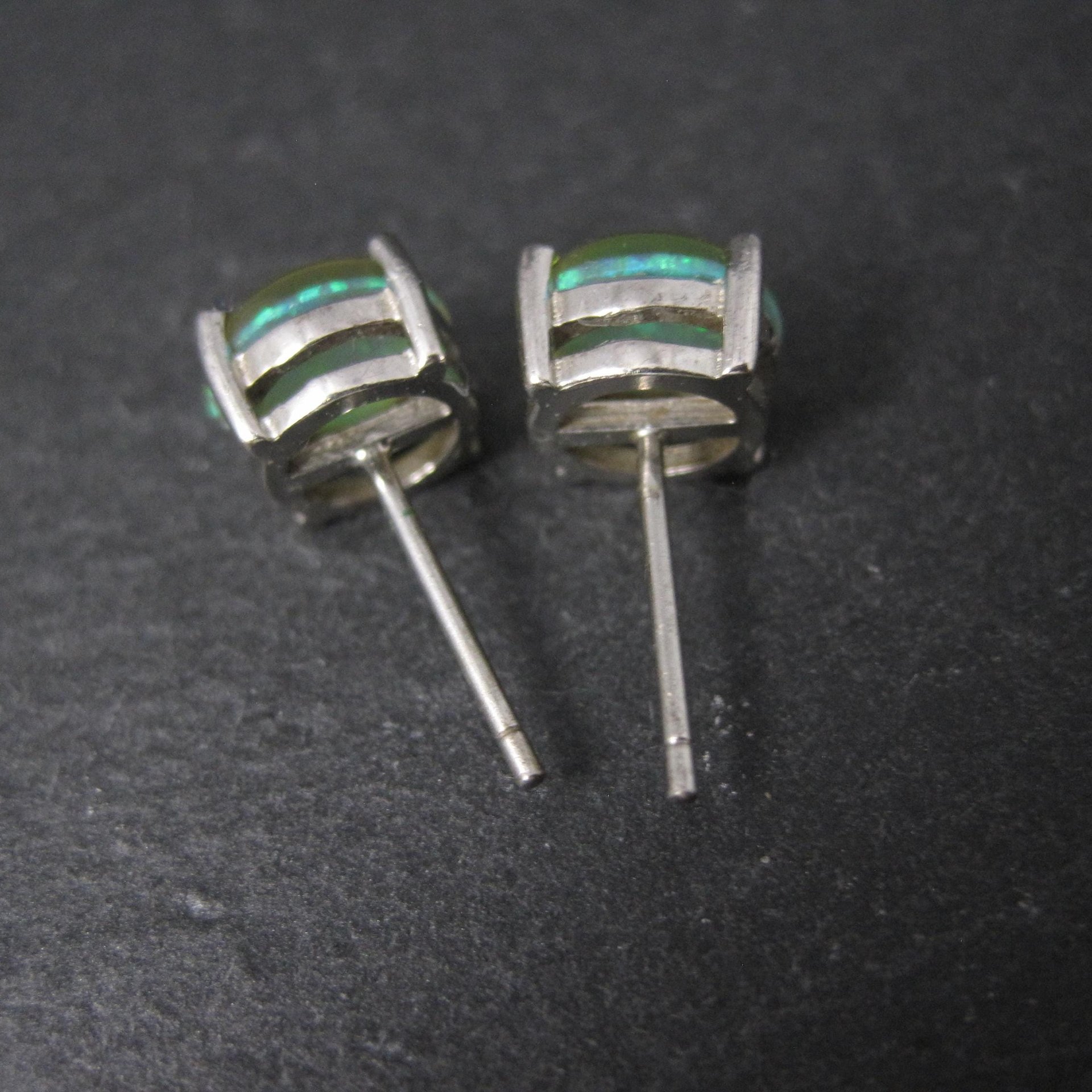 Estate Sterling Silver 8mm Green Opal Stud Earrings