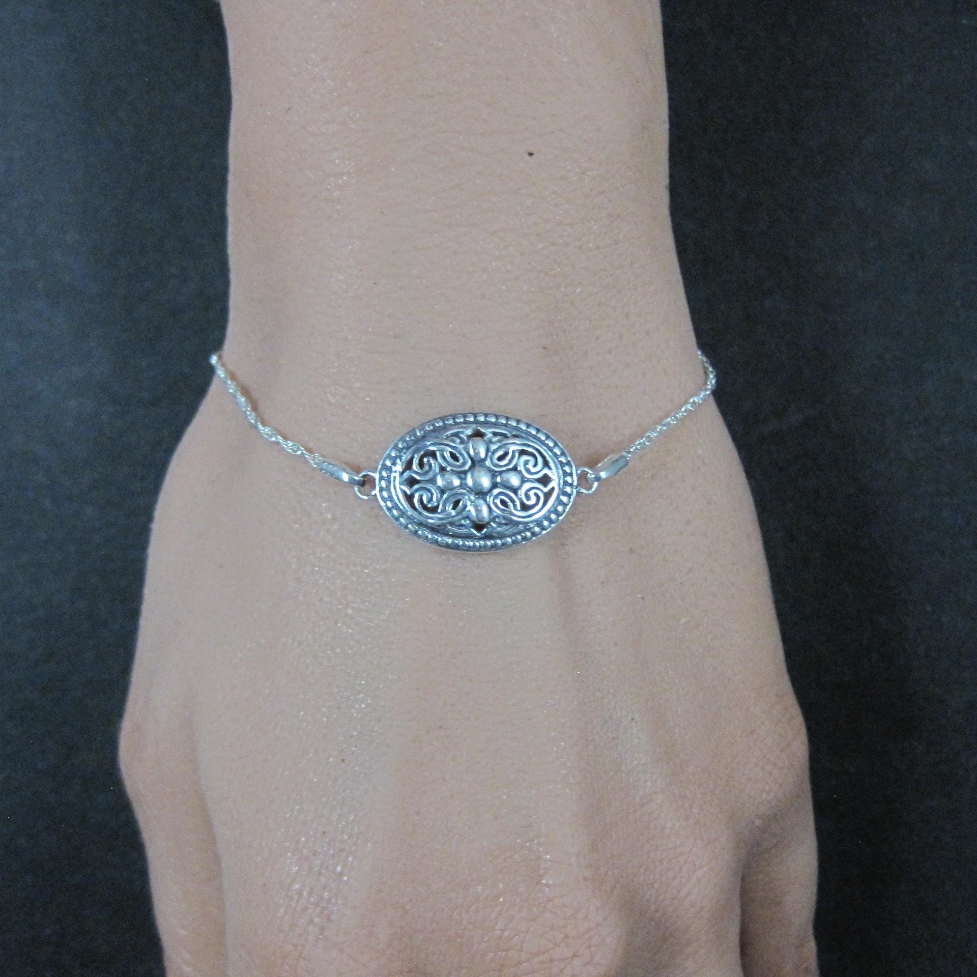 Estate Sterling Silver Filigree Medallion Bracelet