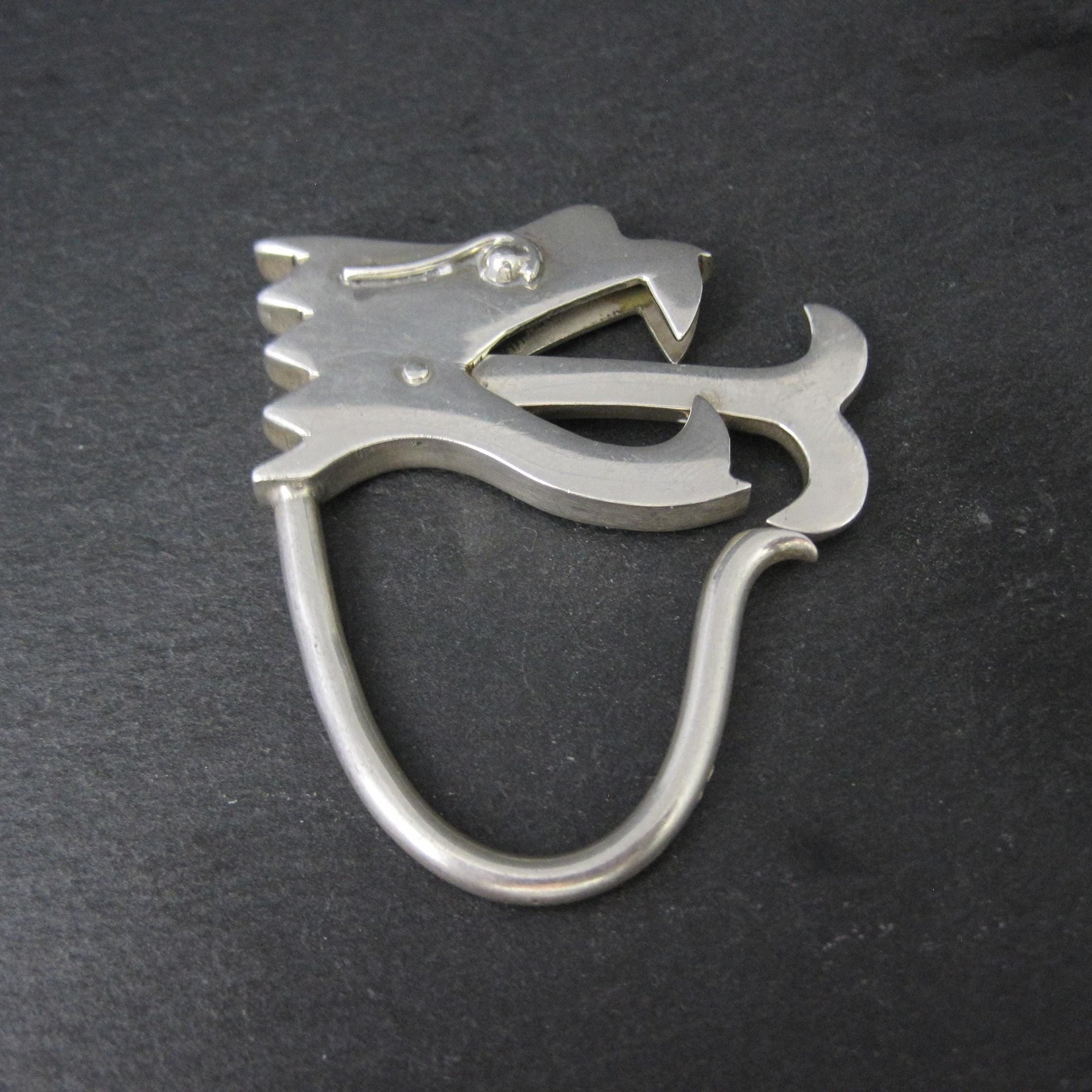 Mexican Sterling Dragon Head Key Ring Keychain Taxco Silver