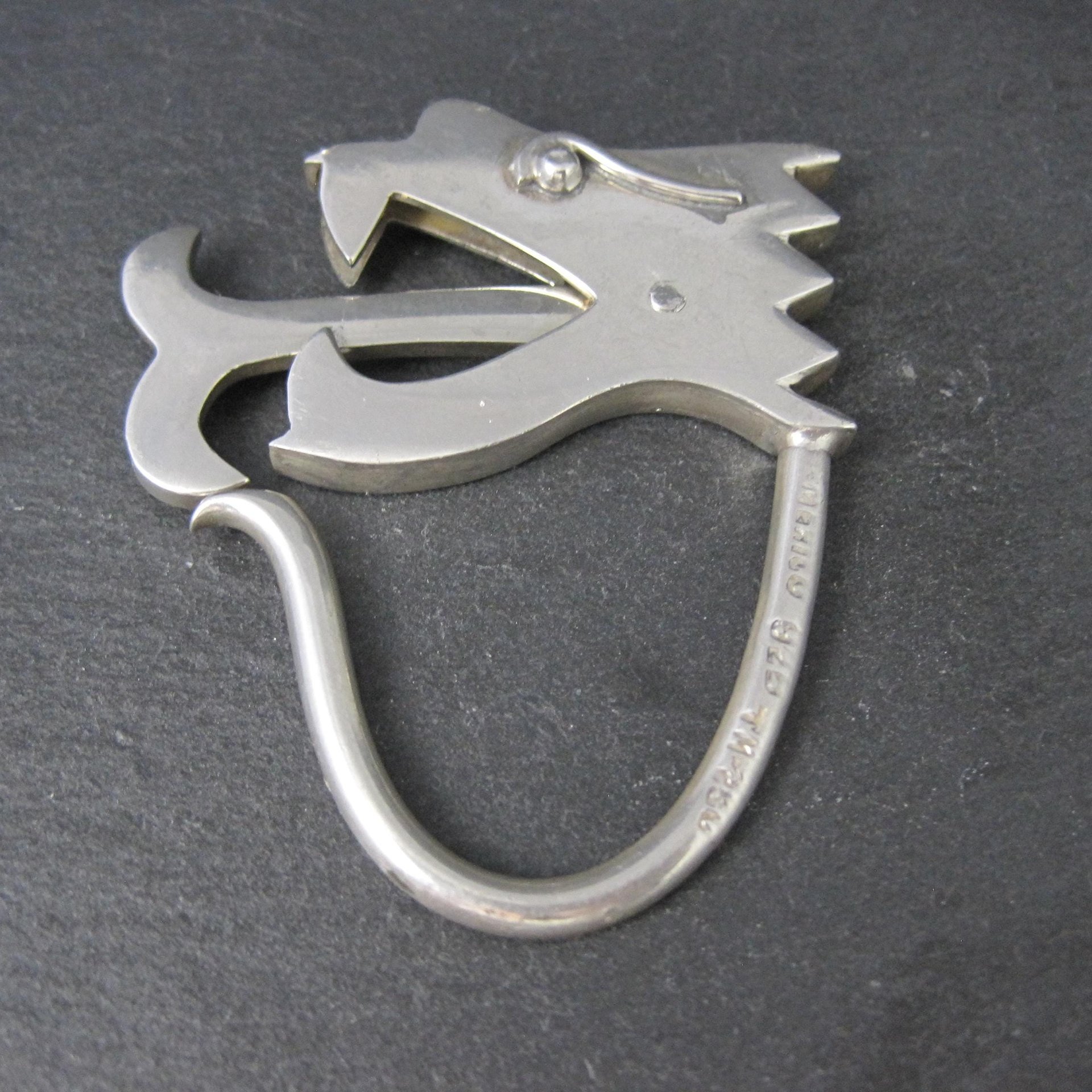 Mexican Sterling Dragon Head Key Ring Keychain Taxco Silver