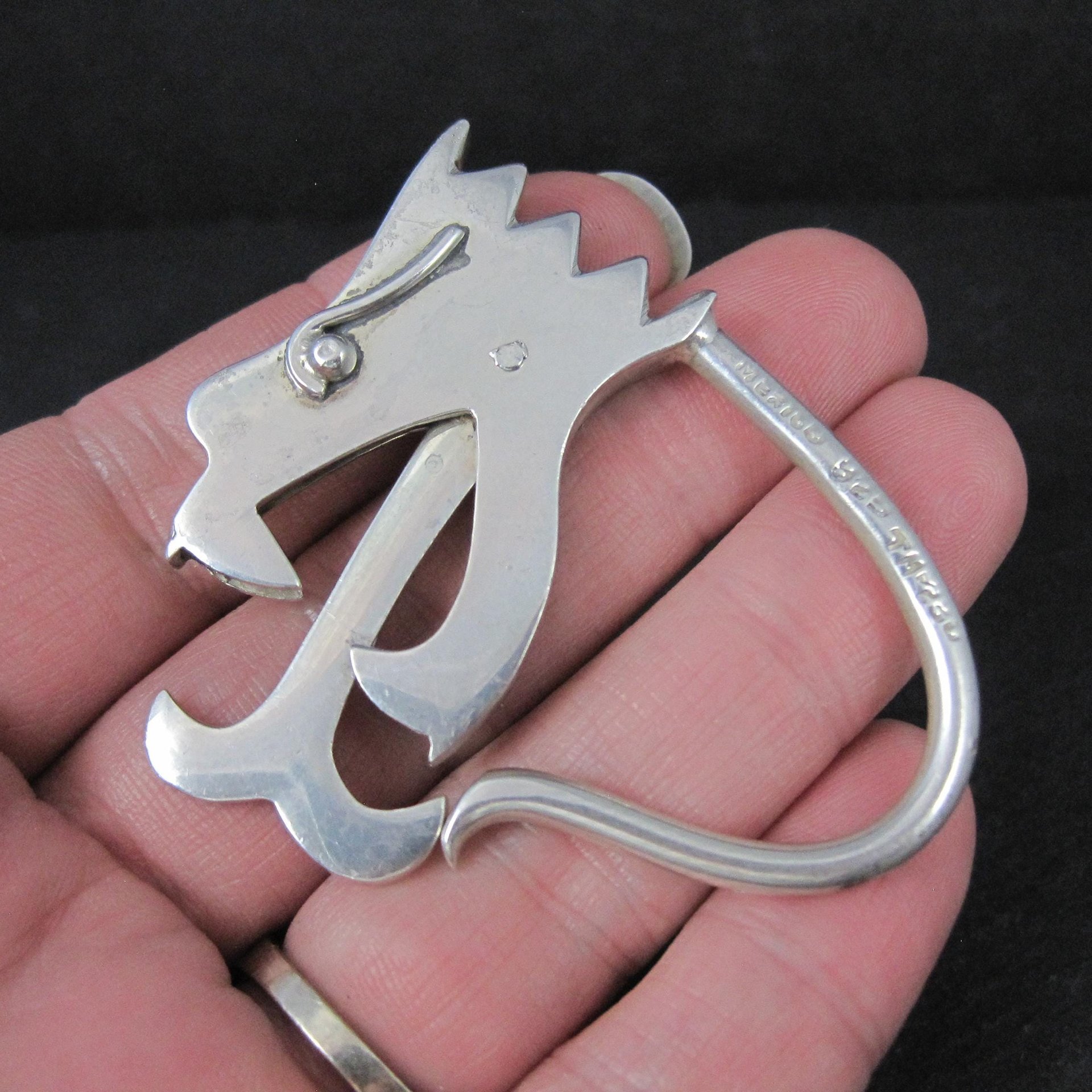 Mexican Sterling Dragon Head Key Ring Keychain Taxco Silver