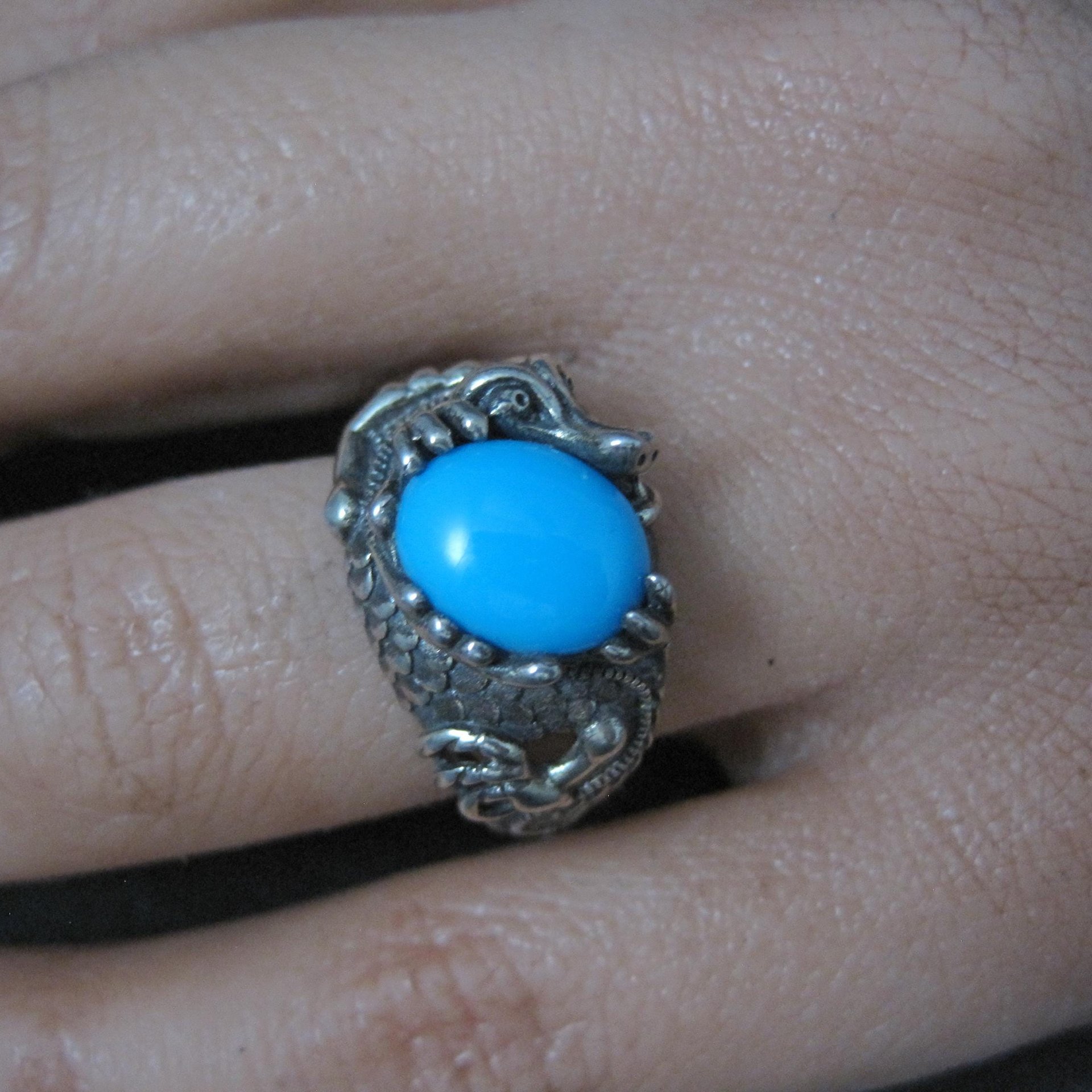 Estate Sterling Silver Turquoise Dragon Ring Size 7