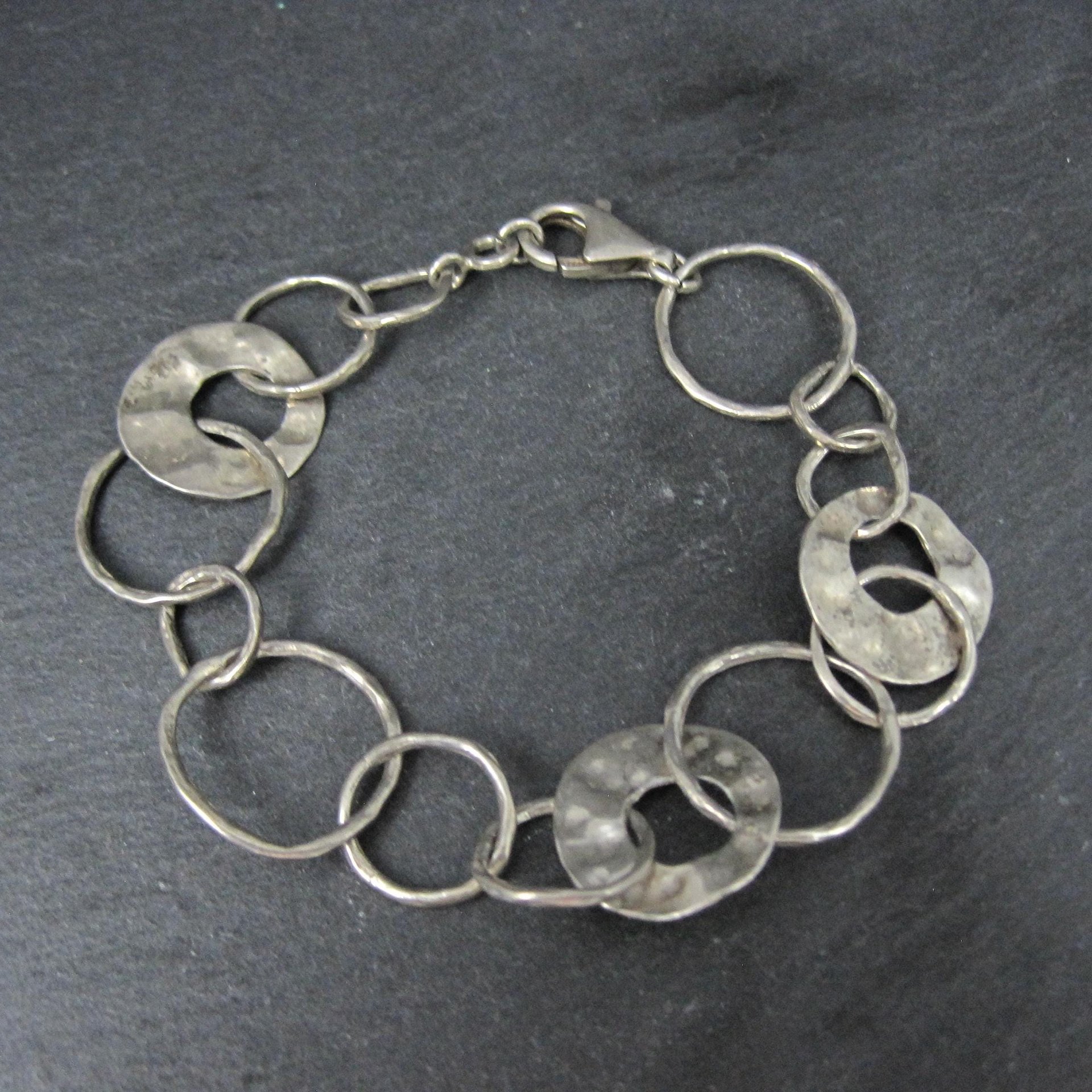 Vintage Hammered Circle Bracelet Sterling Silver 7.75"
